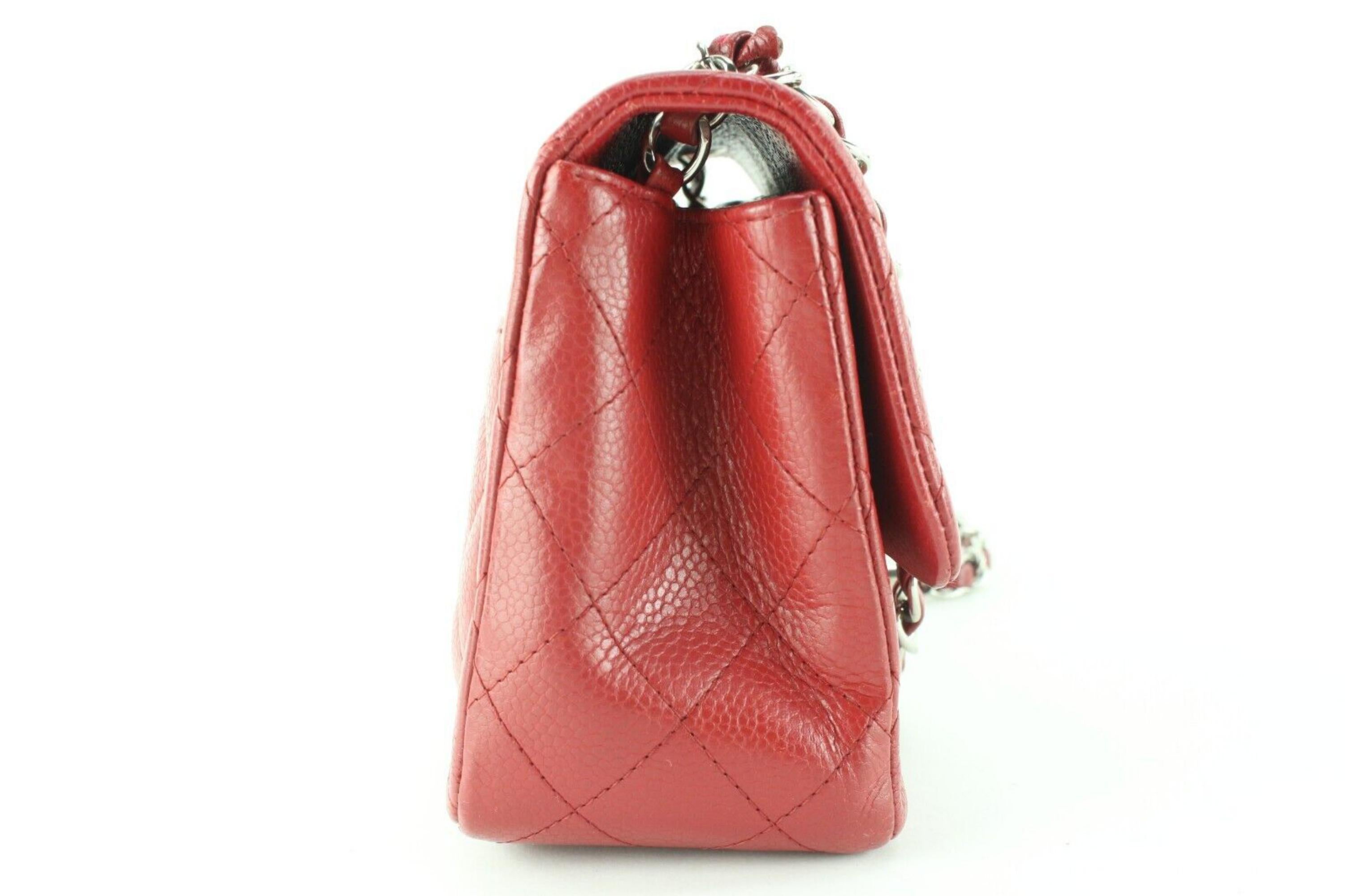 Chanel Red Quilted Caviar Leather Square Mini Classic Flap SHW 1CC0224 For Sale 3
