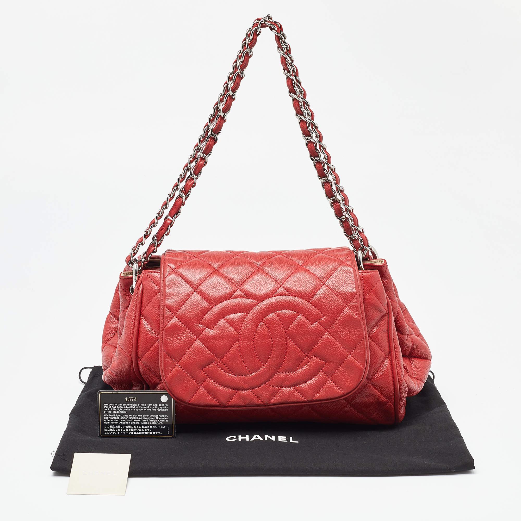 Chanel Red Quilted Caviar Leather Timeless Accordion Flap Bag 8