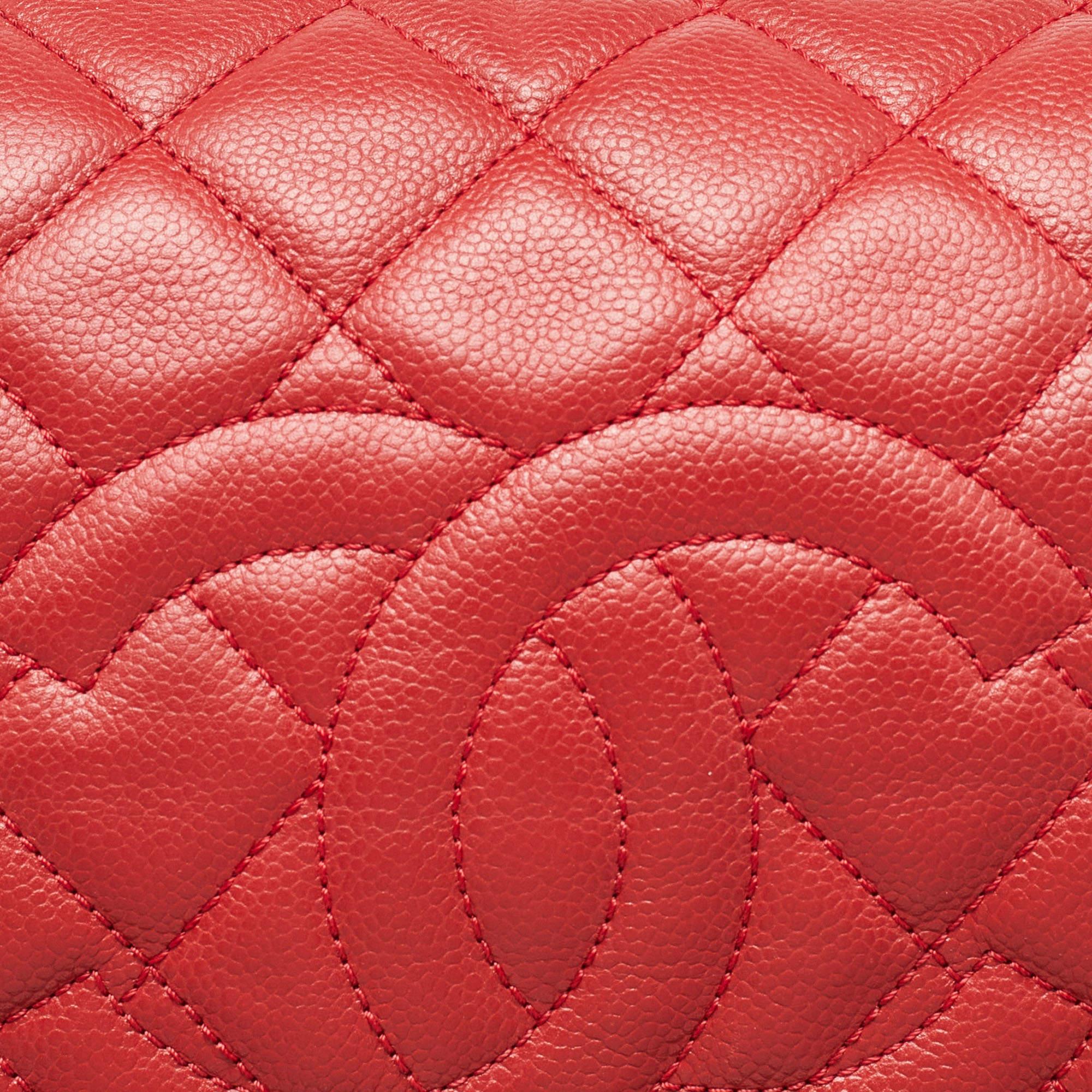Chanel Red Quilted Caviar Leather Timeless Accordion Flap Bag 9