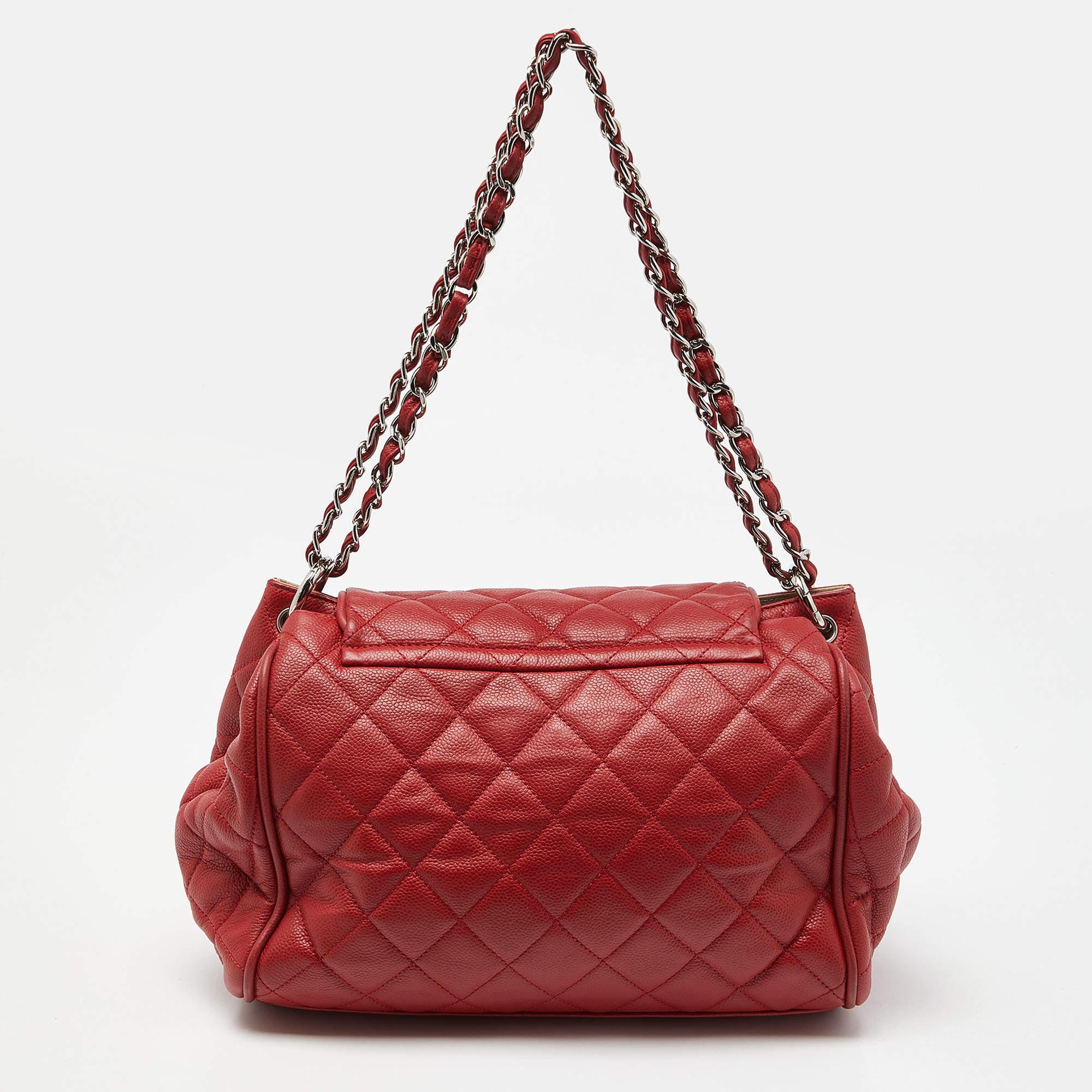 Women's Chanel Red Quilted Caviar Leather Timeless Accordion Flap Bag