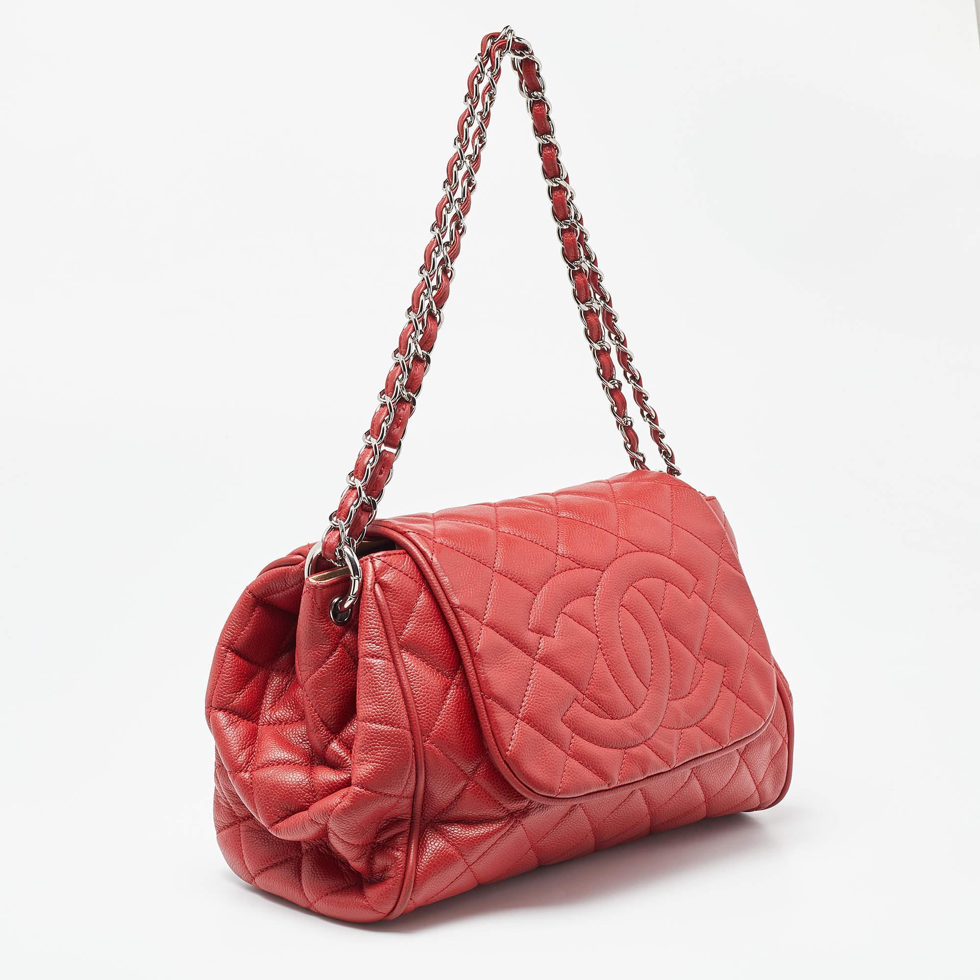 Women's Chanel Red Quilted Caviar Leather Timeless Accordion Flap Bag