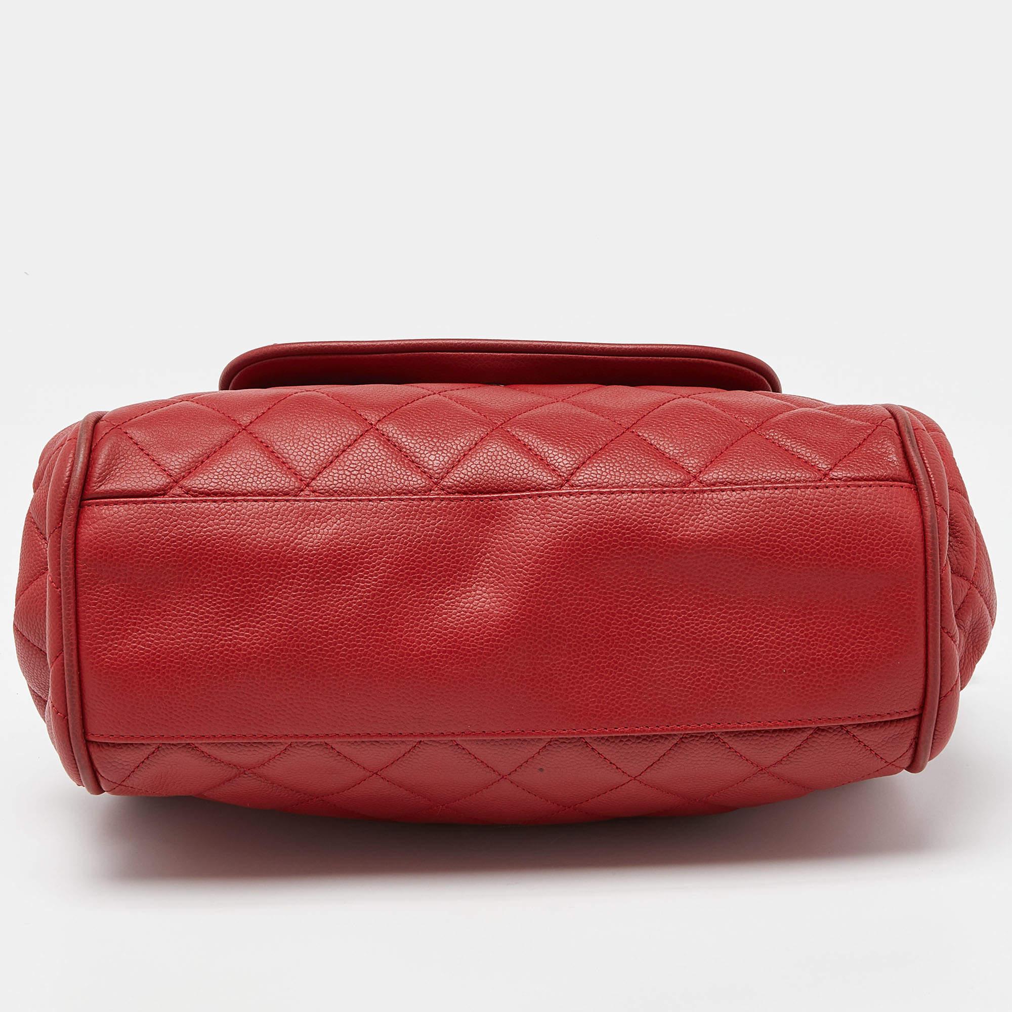 Chanel Red Quilted Caviar Leather Timeless Accordion Flap Bag For Sale 1