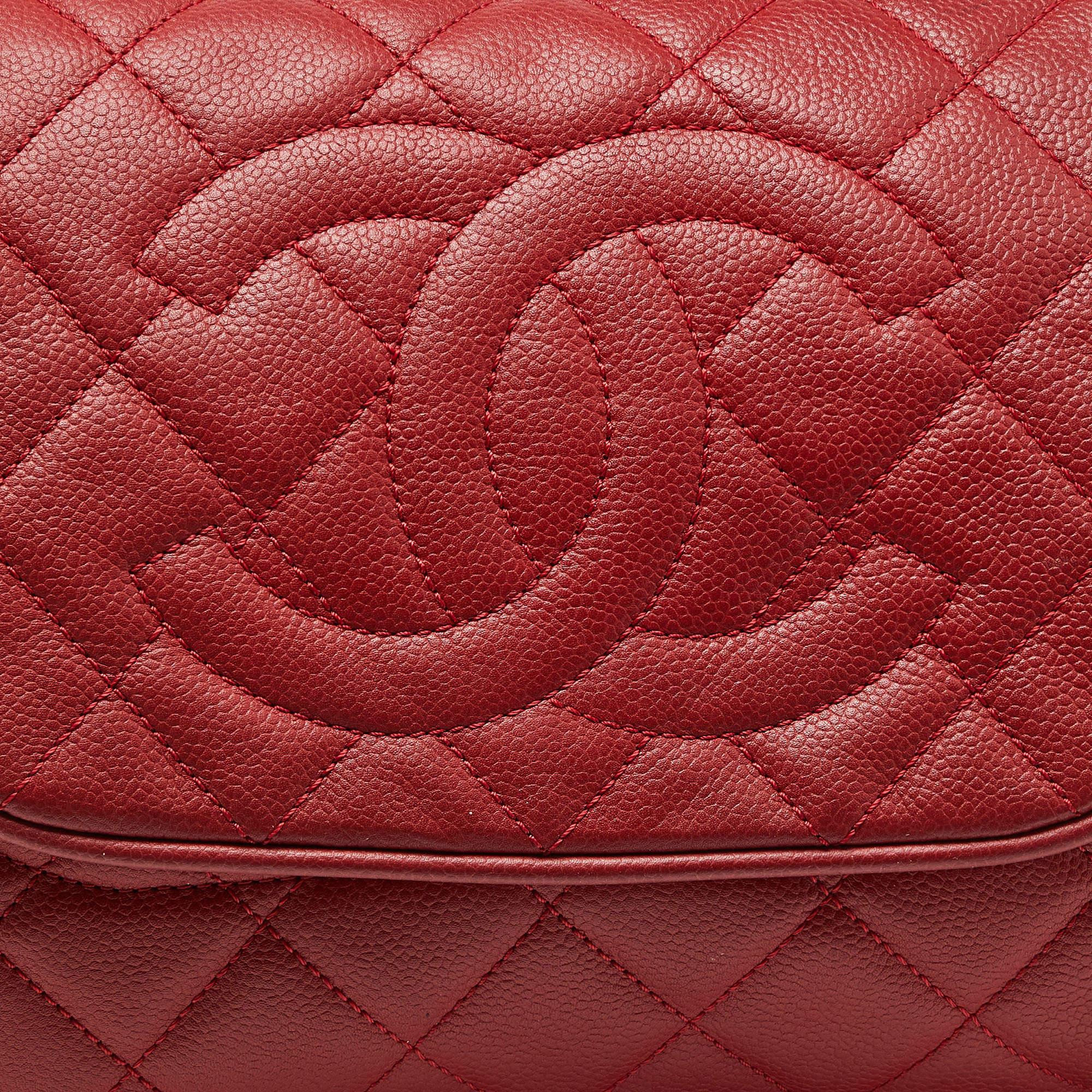 Chanel Red Quilted Caviar Leather Timeless Accordion Flap Bag For Sale 2