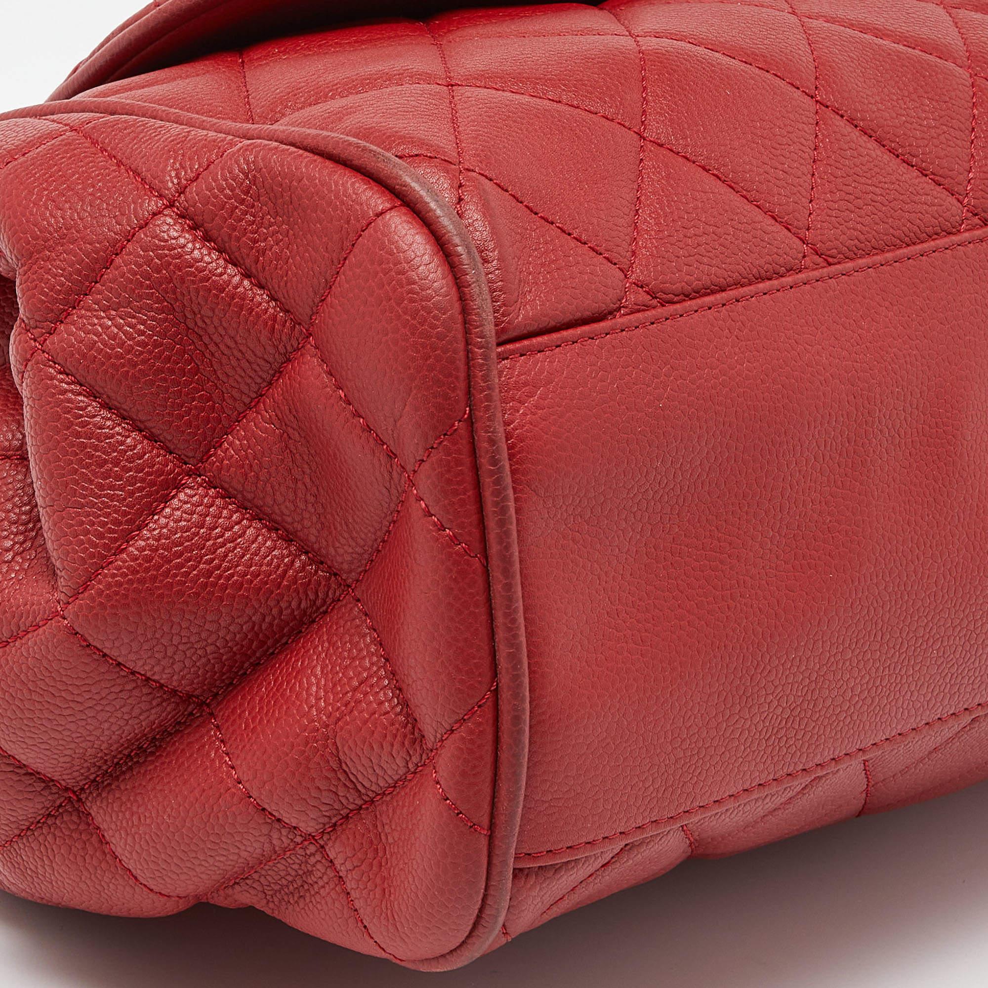 Chanel Red Quilted Caviar Leather Timeless Accordion Flap Bag For Sale 4