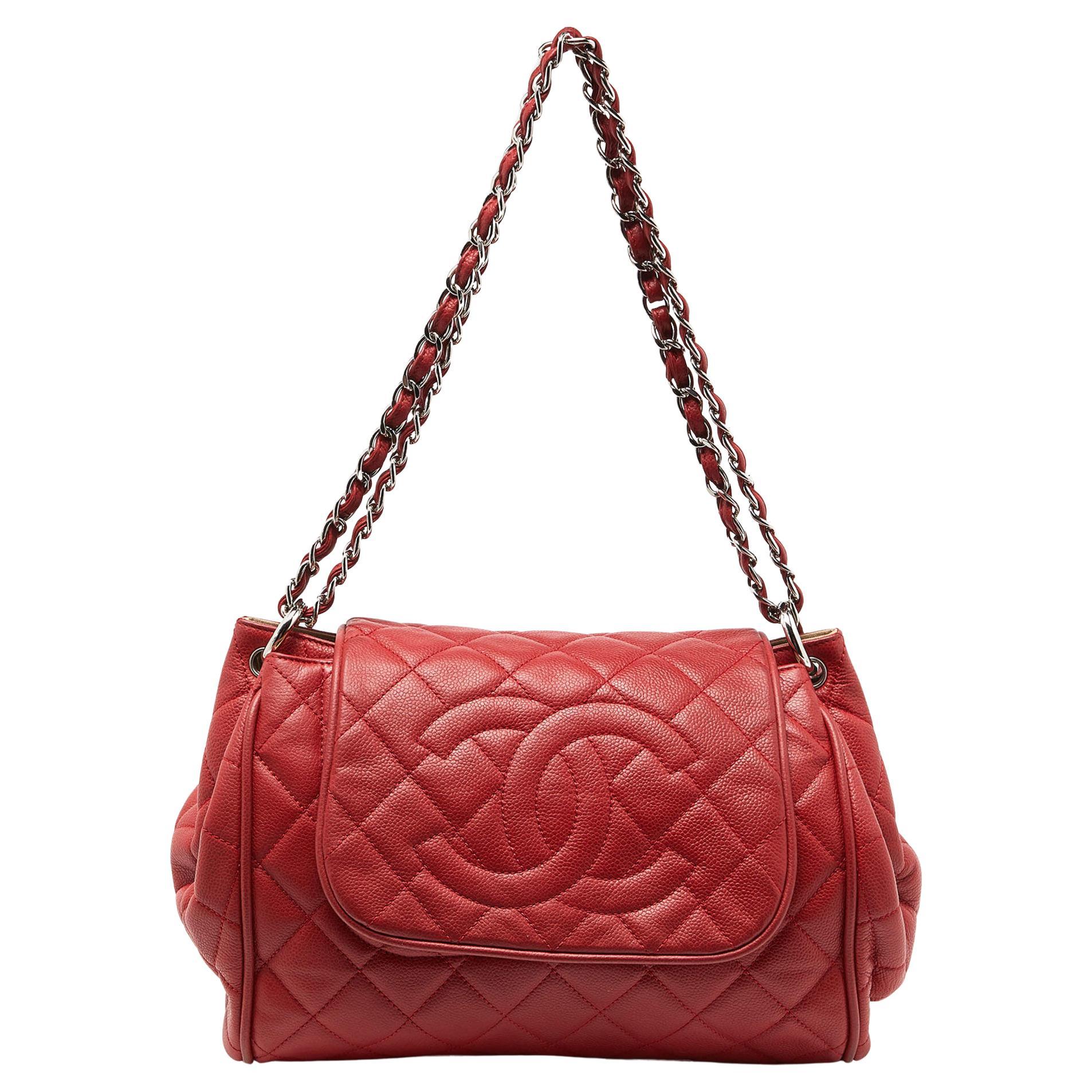Chanel Red Quilted Caviar Leather Timeless Accordion Flap Bag For Sale