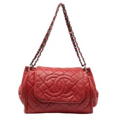 Used Chanel Red Quilted Caviar Leather Timeless Accordion Flap Bag