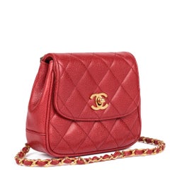CHANEL Red Quilted Caviar Leather Vintage Mini Flap Bag