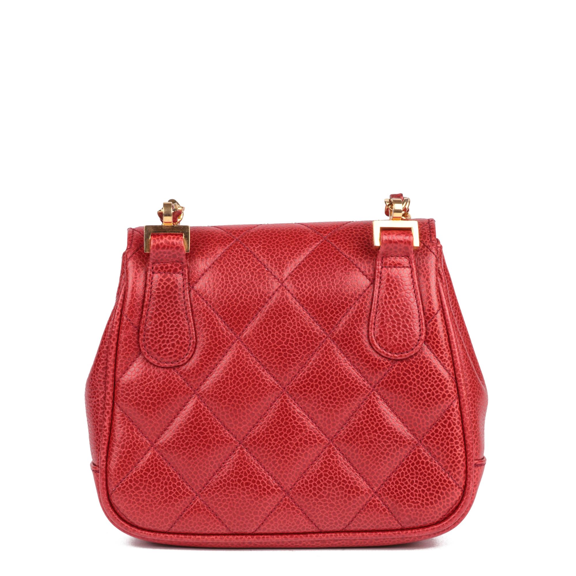 CHANEL Red Quilted Caviar Leather Vintage Mini Flap Bag For Sale 1