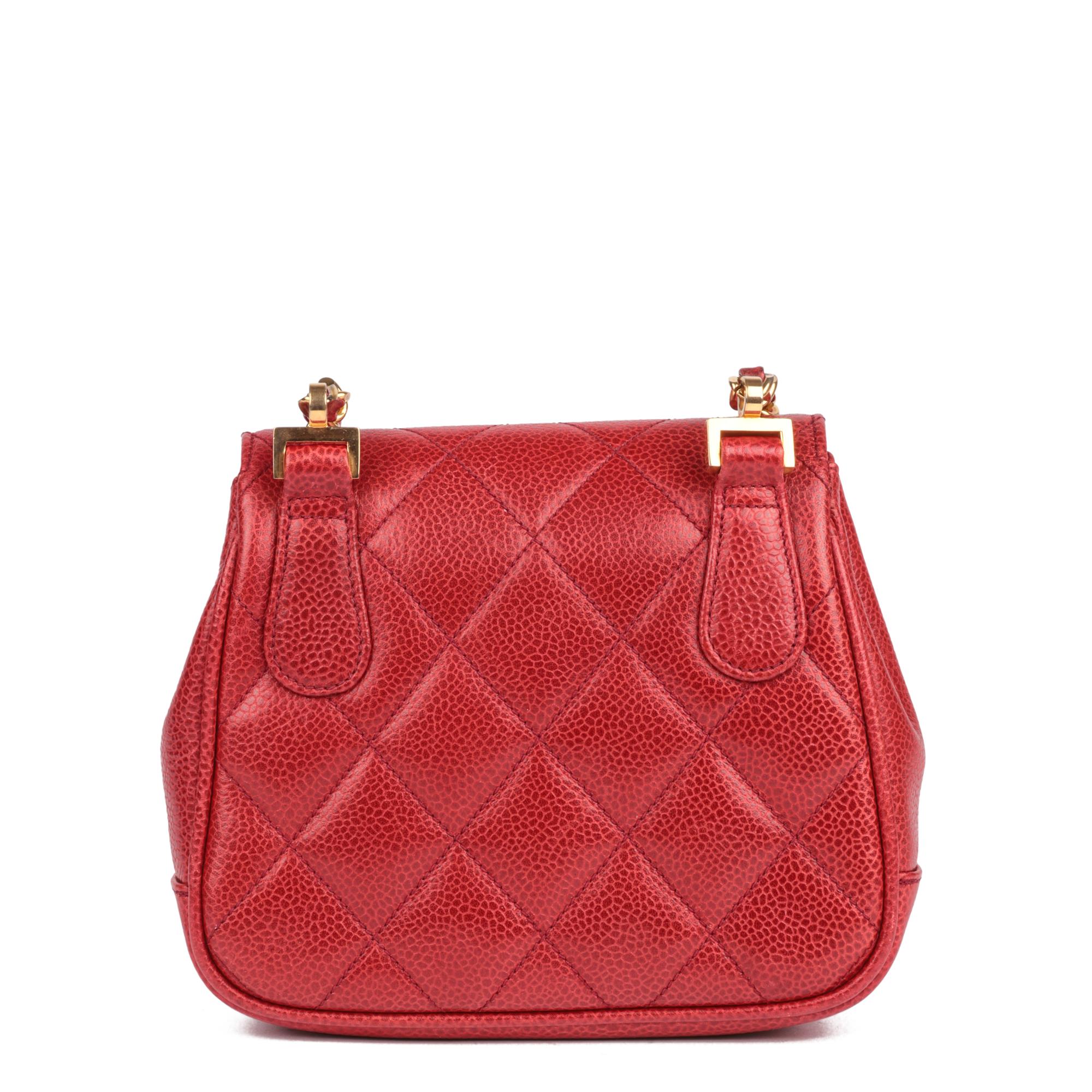 CHANEL Rote gesteppte Kaviarleder Vintage Mini-Klappentasche im Angebot 1