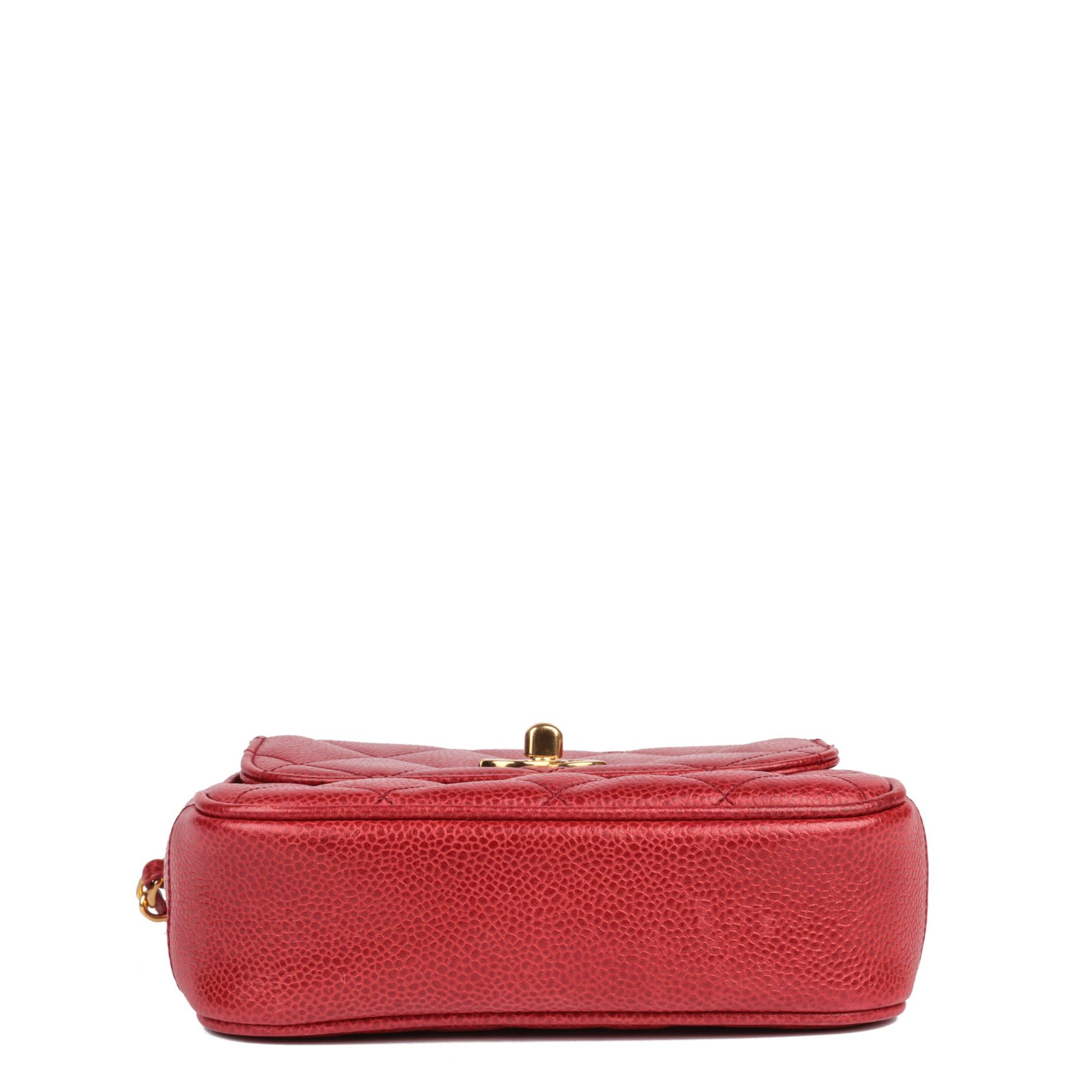 CHANEL Red Quilted Caviar Leather Vintage Mini Flap Bag For Sale 2