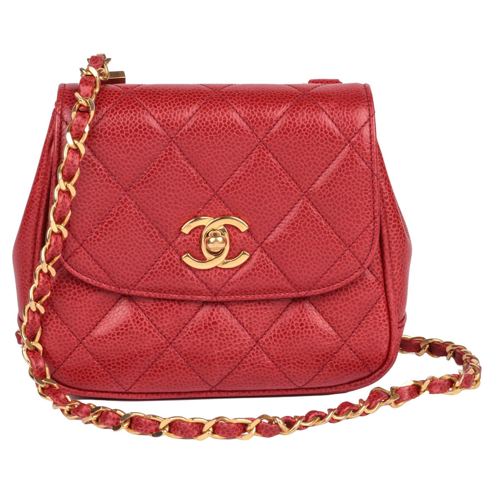 CHANEL Red Quilted Caviar Leather Vintage Mini Flap Bag