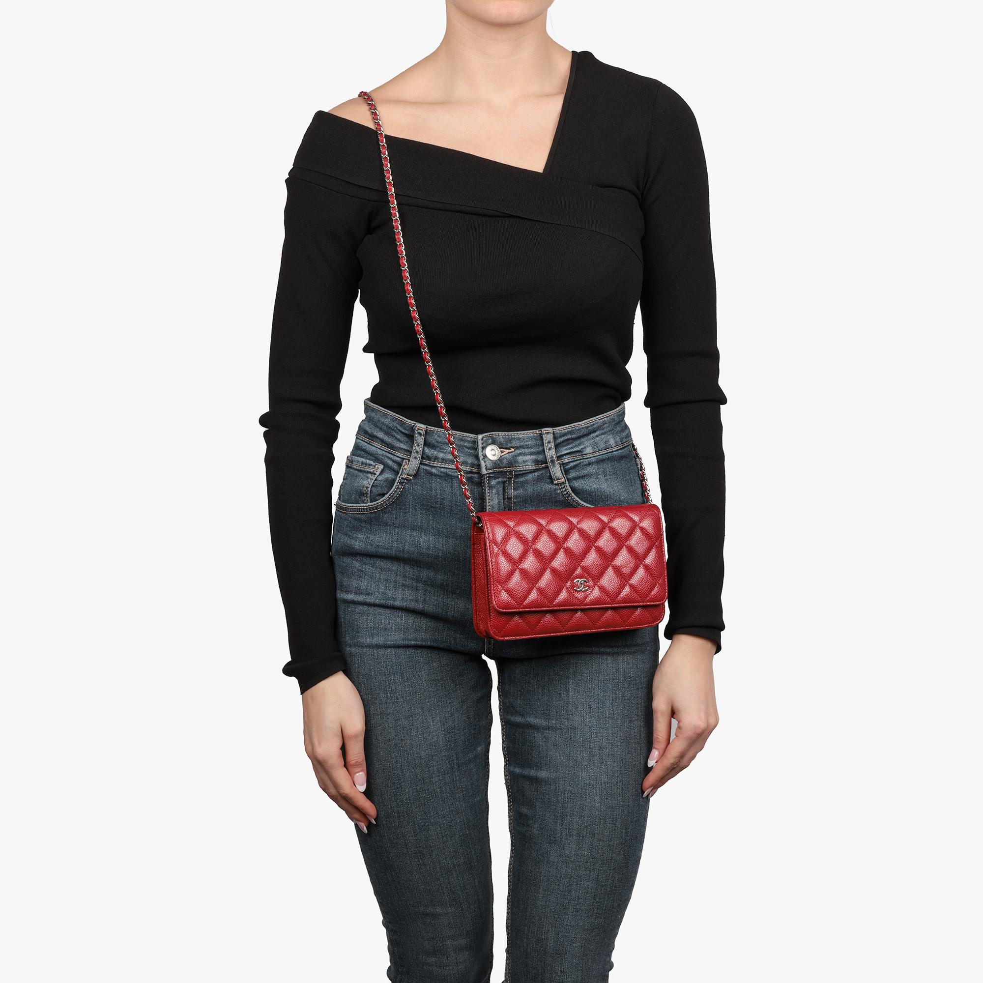 CHANEL Red Quilted Caviar Leather Wallet-on-Chain WOC 5