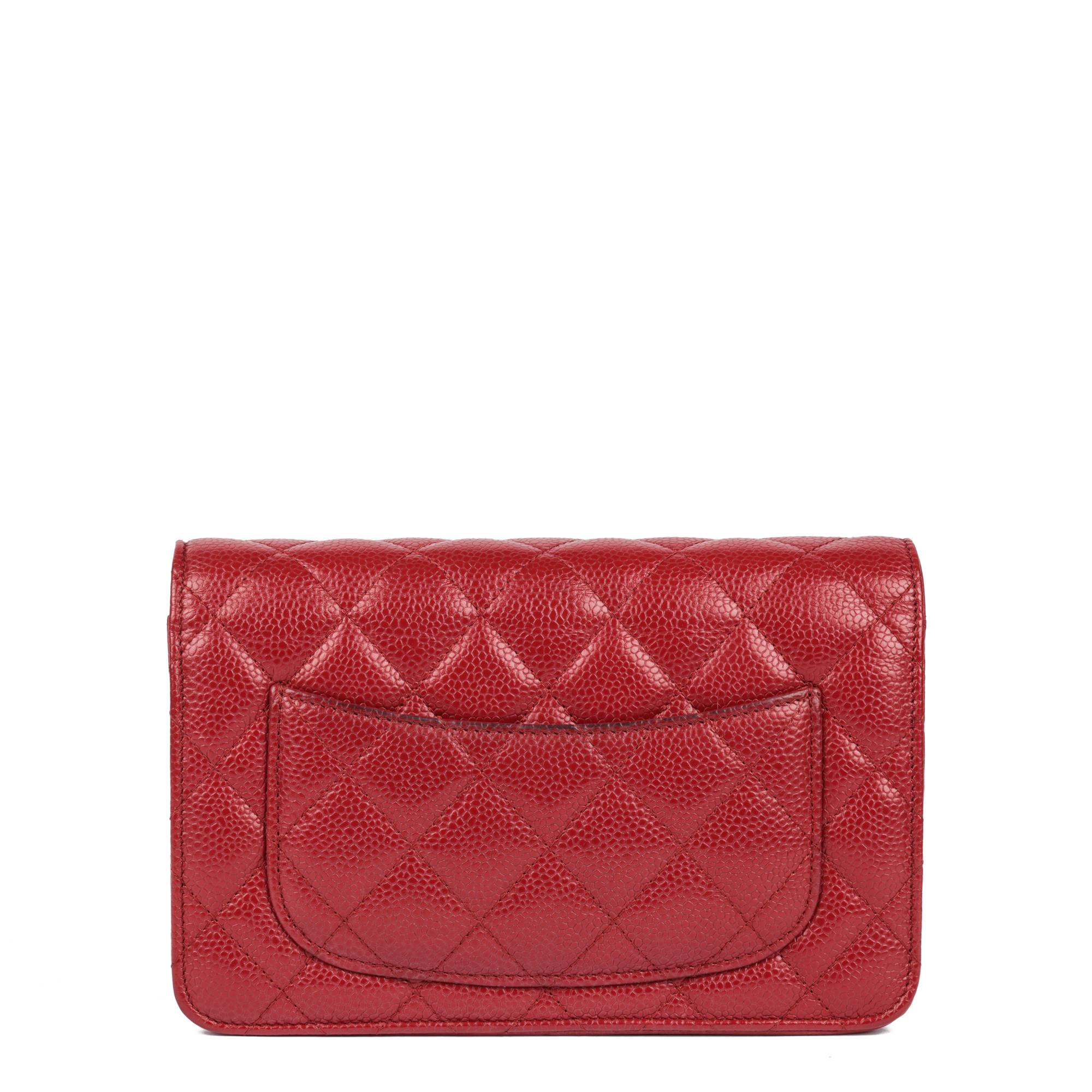 CHANEL Red Quilted Caviar Leather Wallet-on-Chain WOC For Sale 1