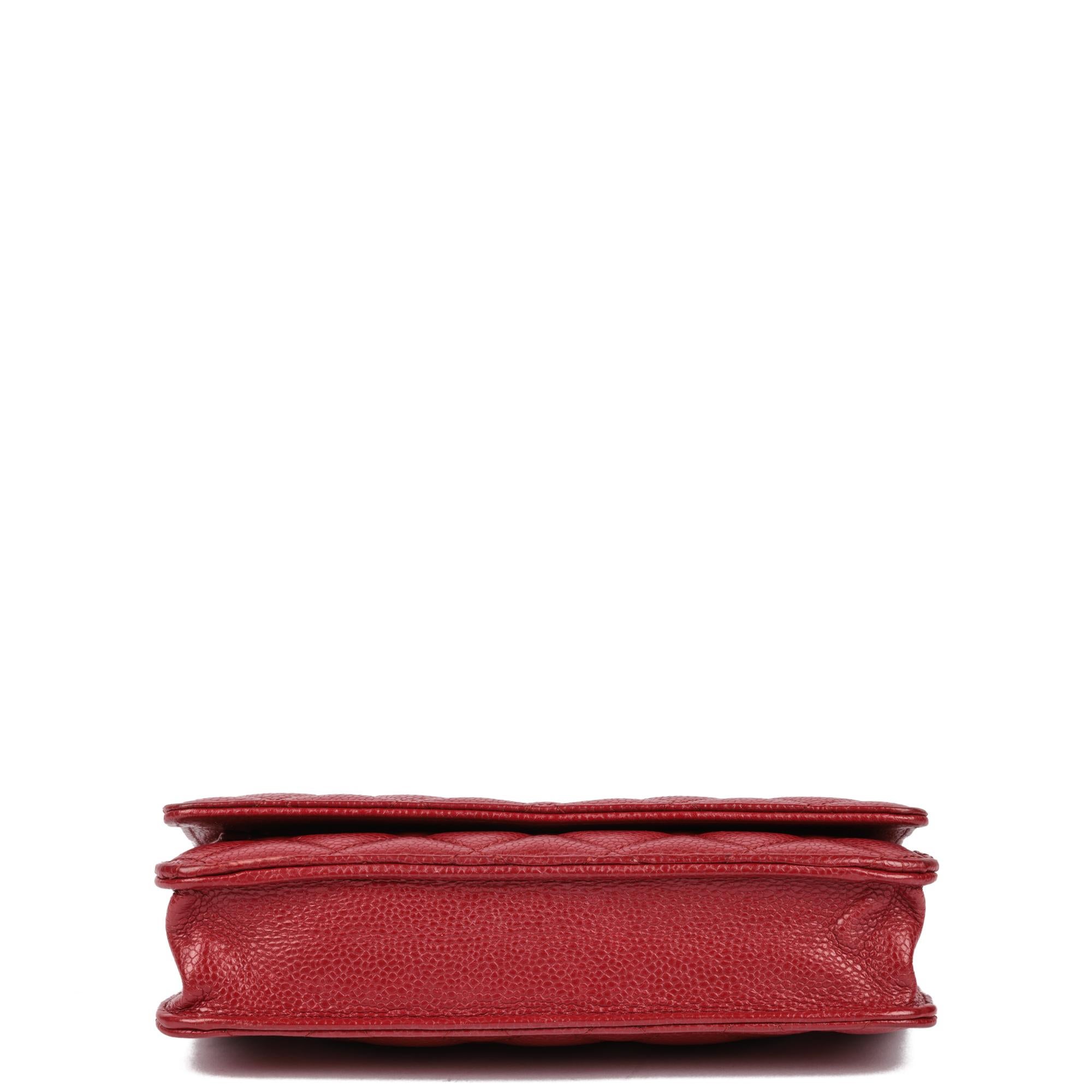CHANEL Red Quilted Caviar Leather Wallet-on-Chain WOC For Sale 2