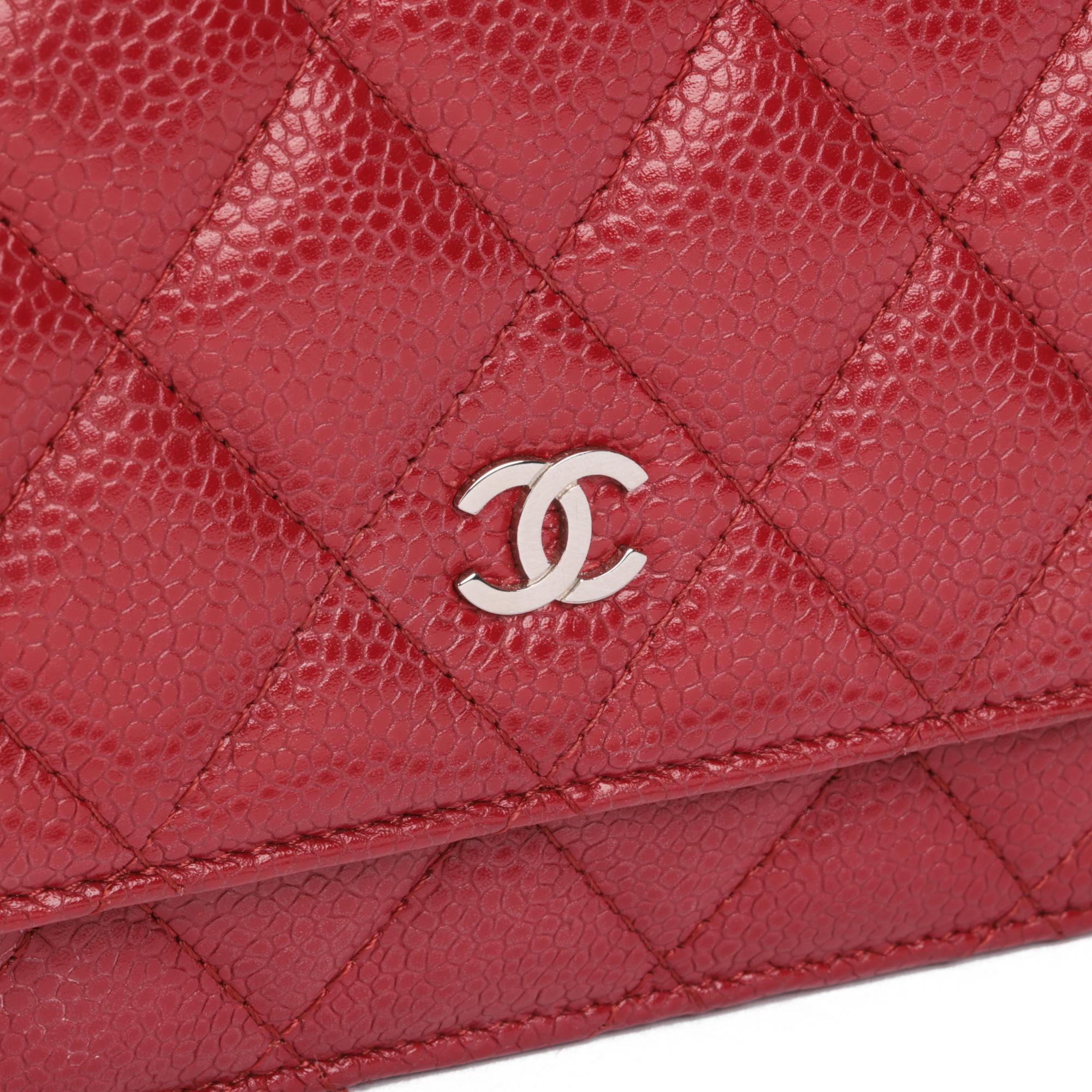 Women's CHANEL Red Quilted Caviar Leather Wallet-on-Chain WOC
