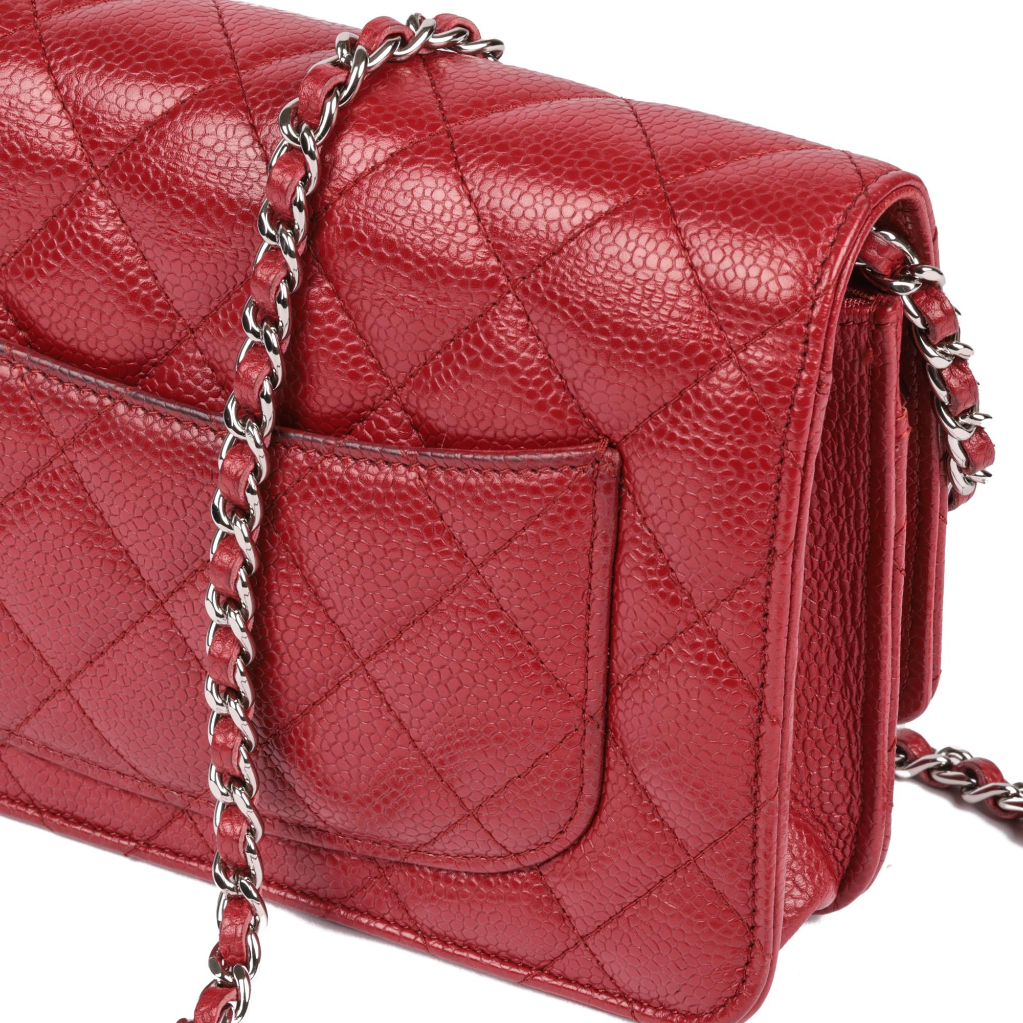CHANEL Red Quilted Caviar Leather Wallet-on-Chain WOC For Sale 4