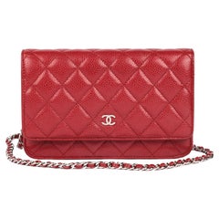 CHANEL Red Quilted Caviar Leather Wallet-on-Chain WOC