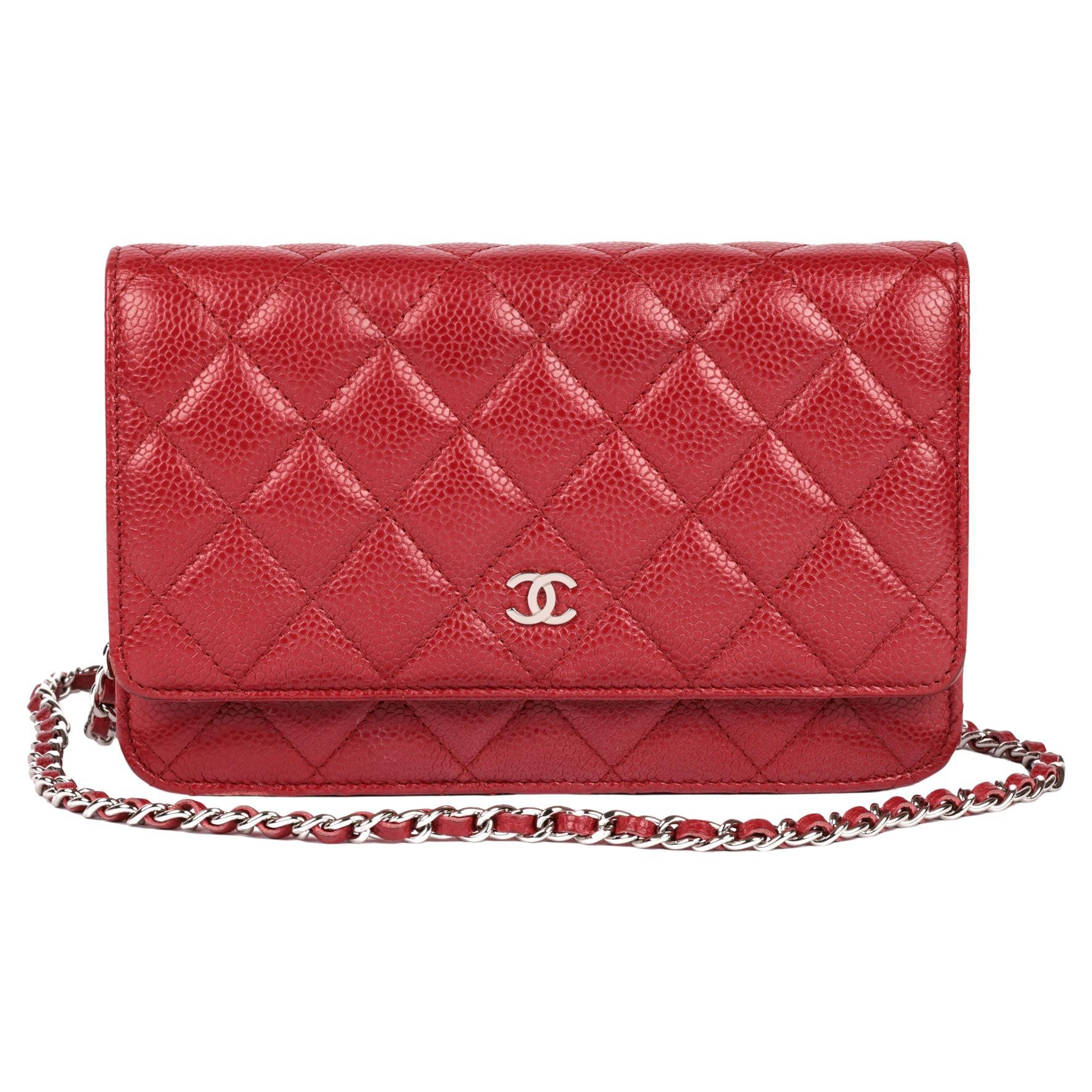 CHANEL Red Quilted Caviar Leather Wallet-on-Chain WOC For Sale
