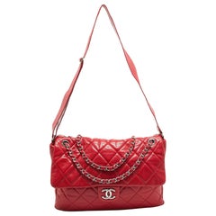 Chanel Red Quilted Caviar Leather XL Classic Flap Messenger Bag