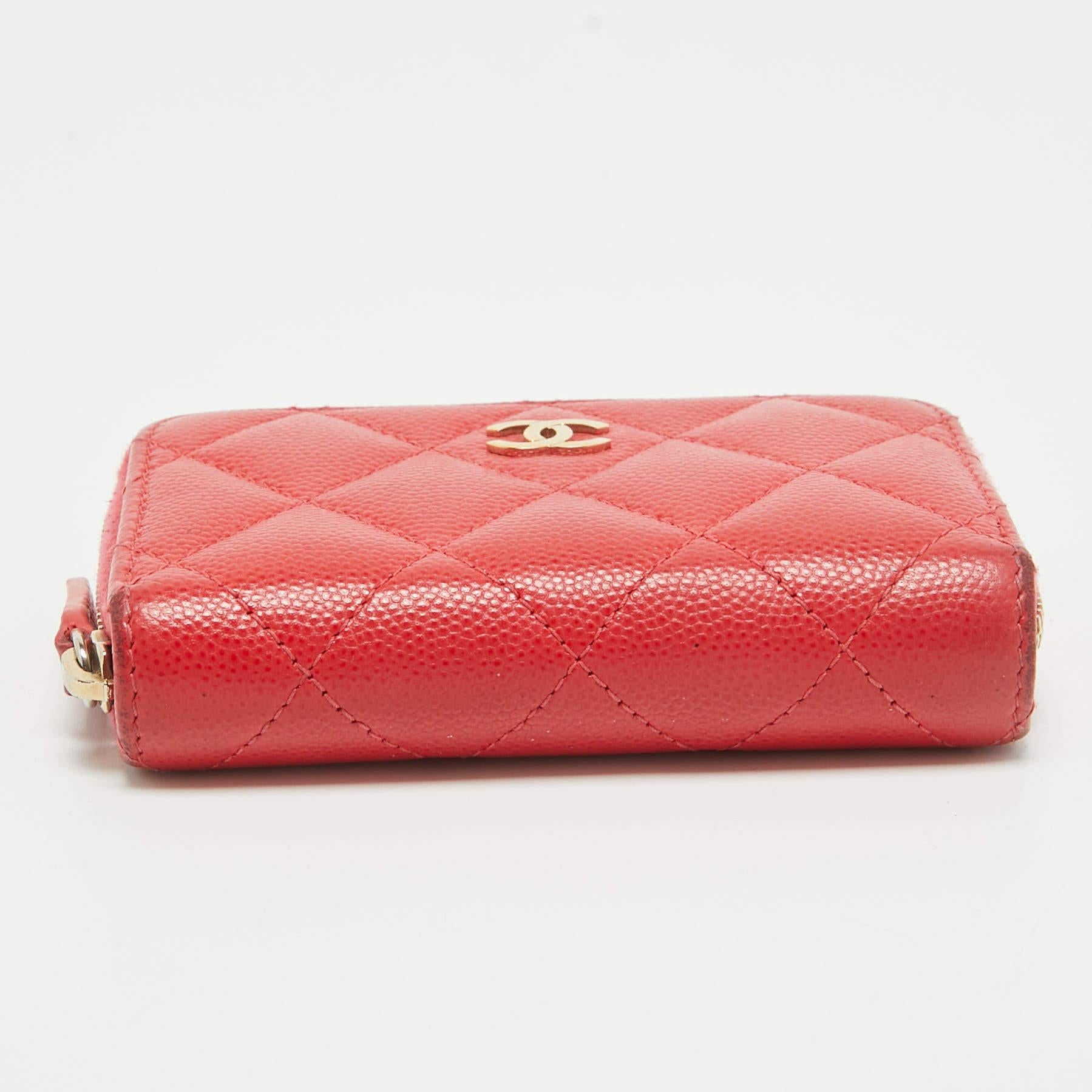 Chanel Red Quilted Caviar Leather Zip Around Coin Purse For Sale 7