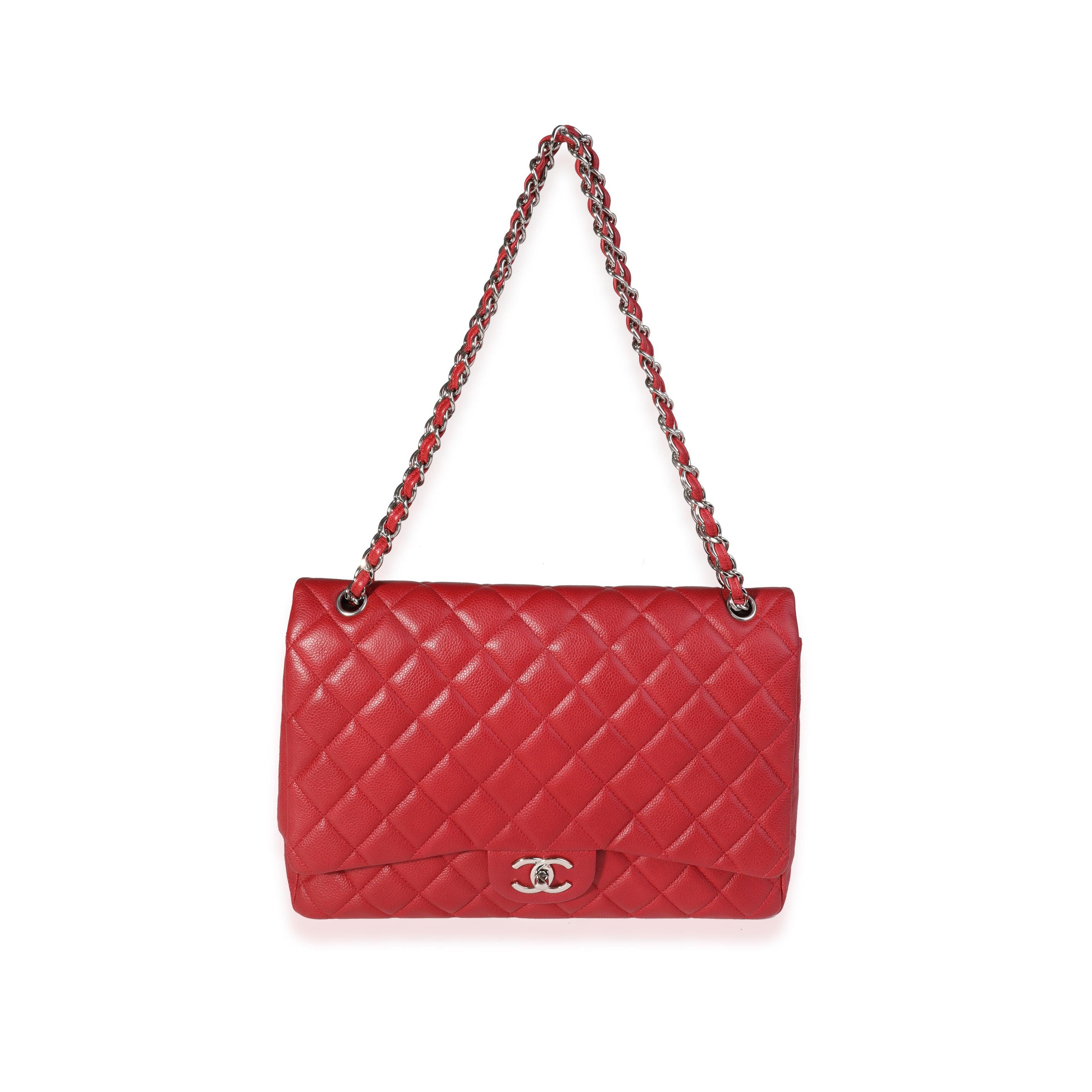 Listing Title: Chanel Red Quilted Caviar Maxi Classic Double Flap Bag
SKU: 121374
MSRP: 10000.00
Condition: Pre-owned (3000)
Handbag Condition: Very Good
Condition Comments: Very Good Condition. Light scuffing to corners. Minor scratching at