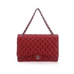 Chanel Red Quilted Caviar Maxi Timeless Classic 2.55 Double Flap Bag