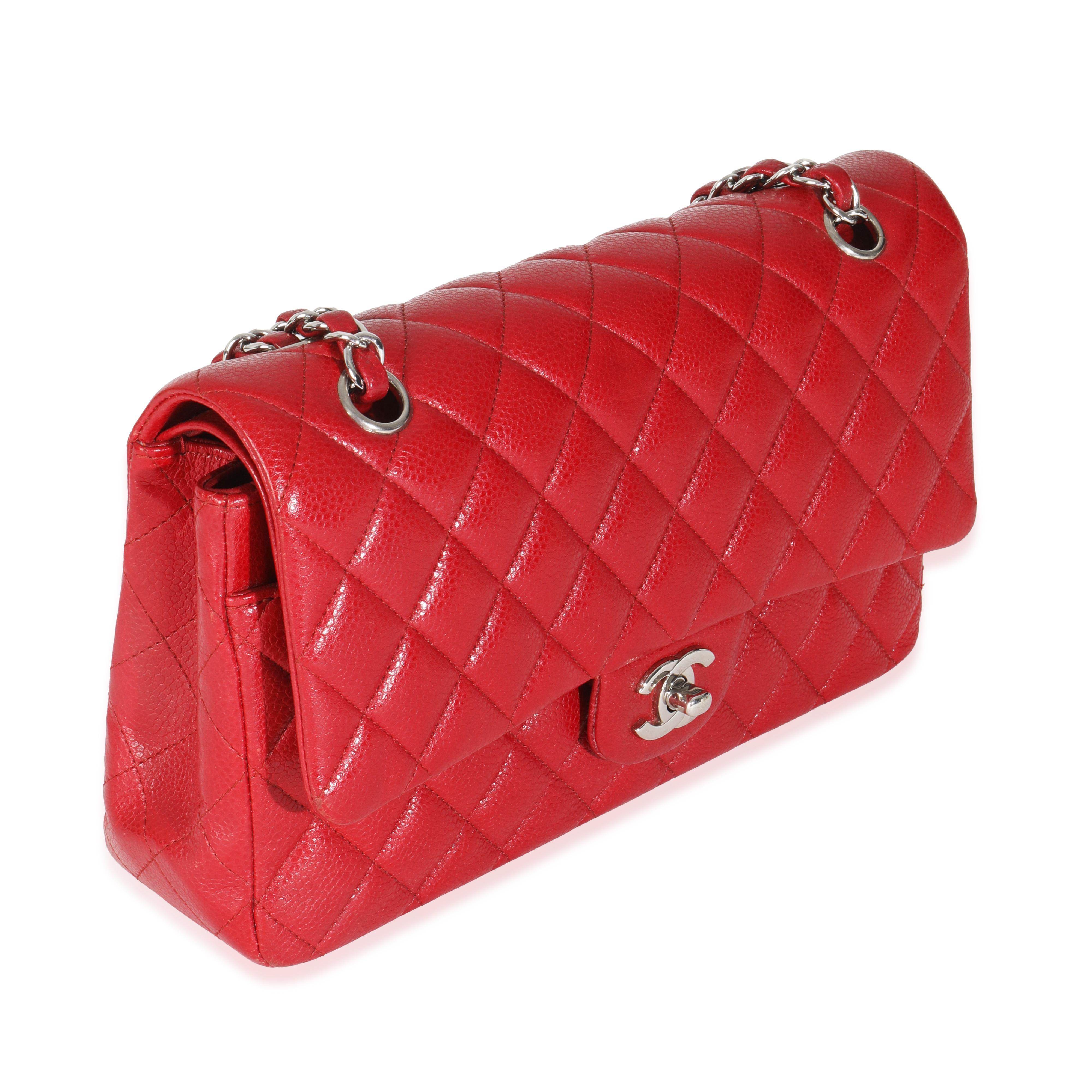 Chanel Red Quilted Caviar Medium Classic Double Flap Handbag In Excellent Condition In New York, NY