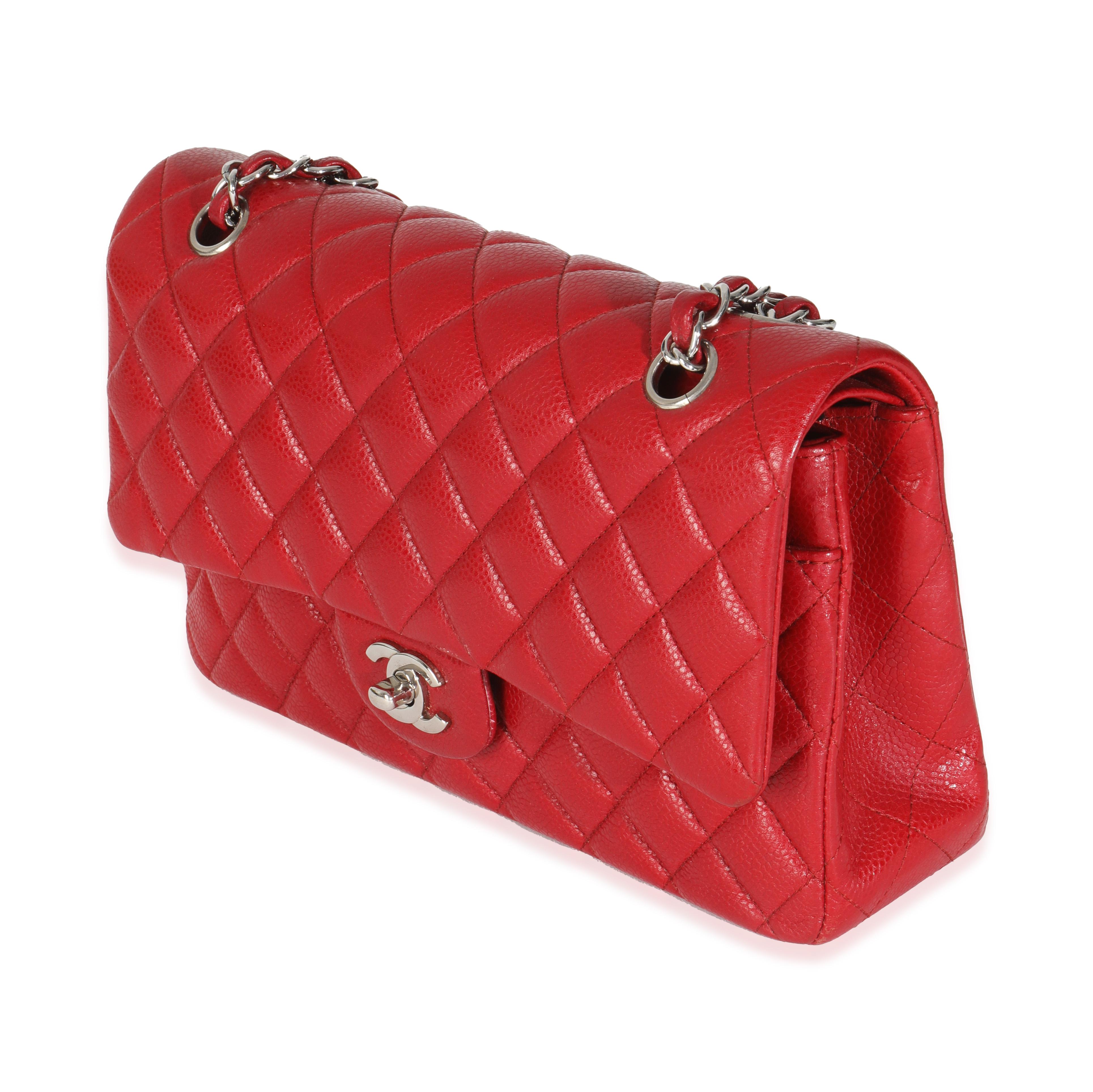 Women's Chanel Red Quilted Caviar Medium Classic Double Flap Handbag