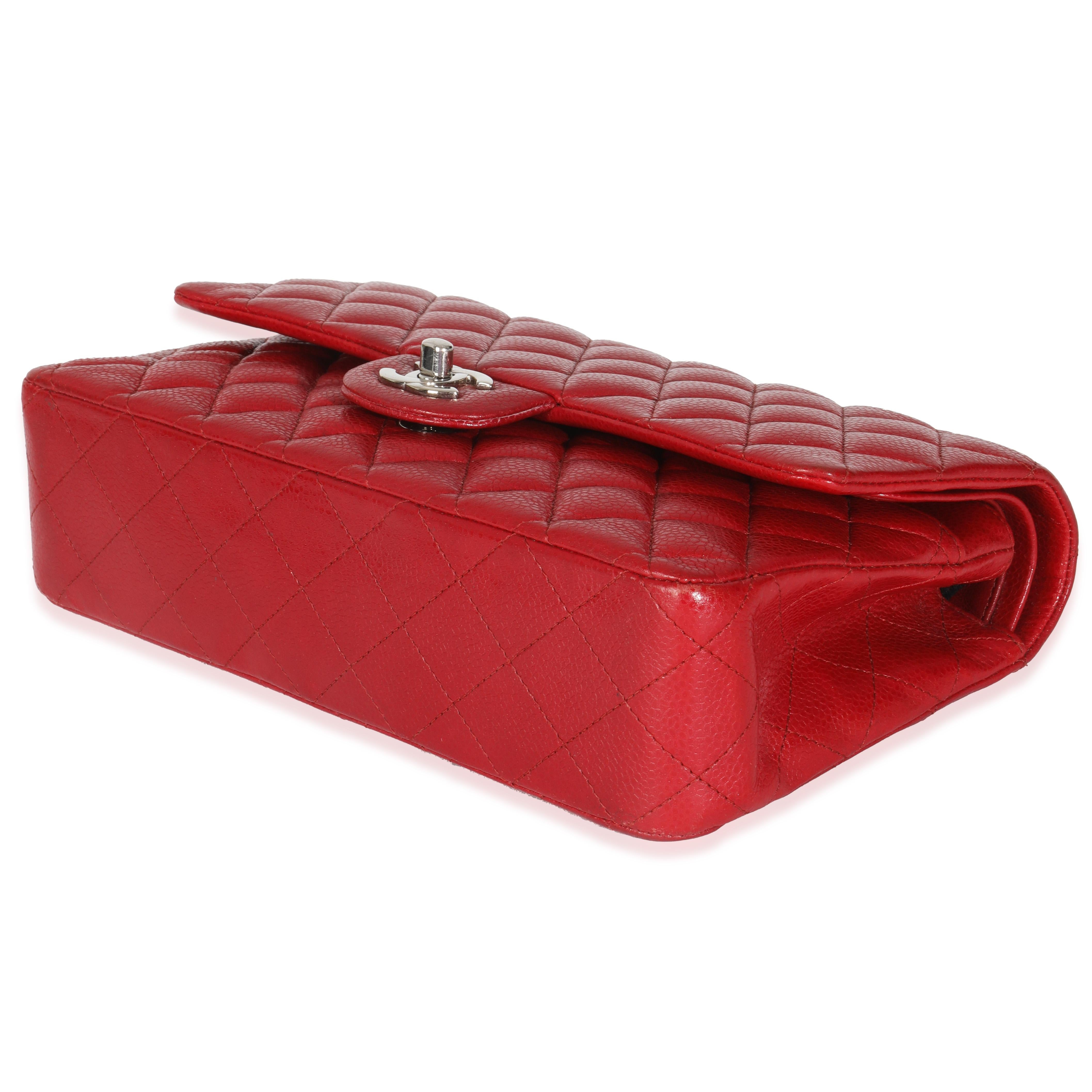 Chanel Red Quilted Caviar Medium Classic Double Flap Handbag 1