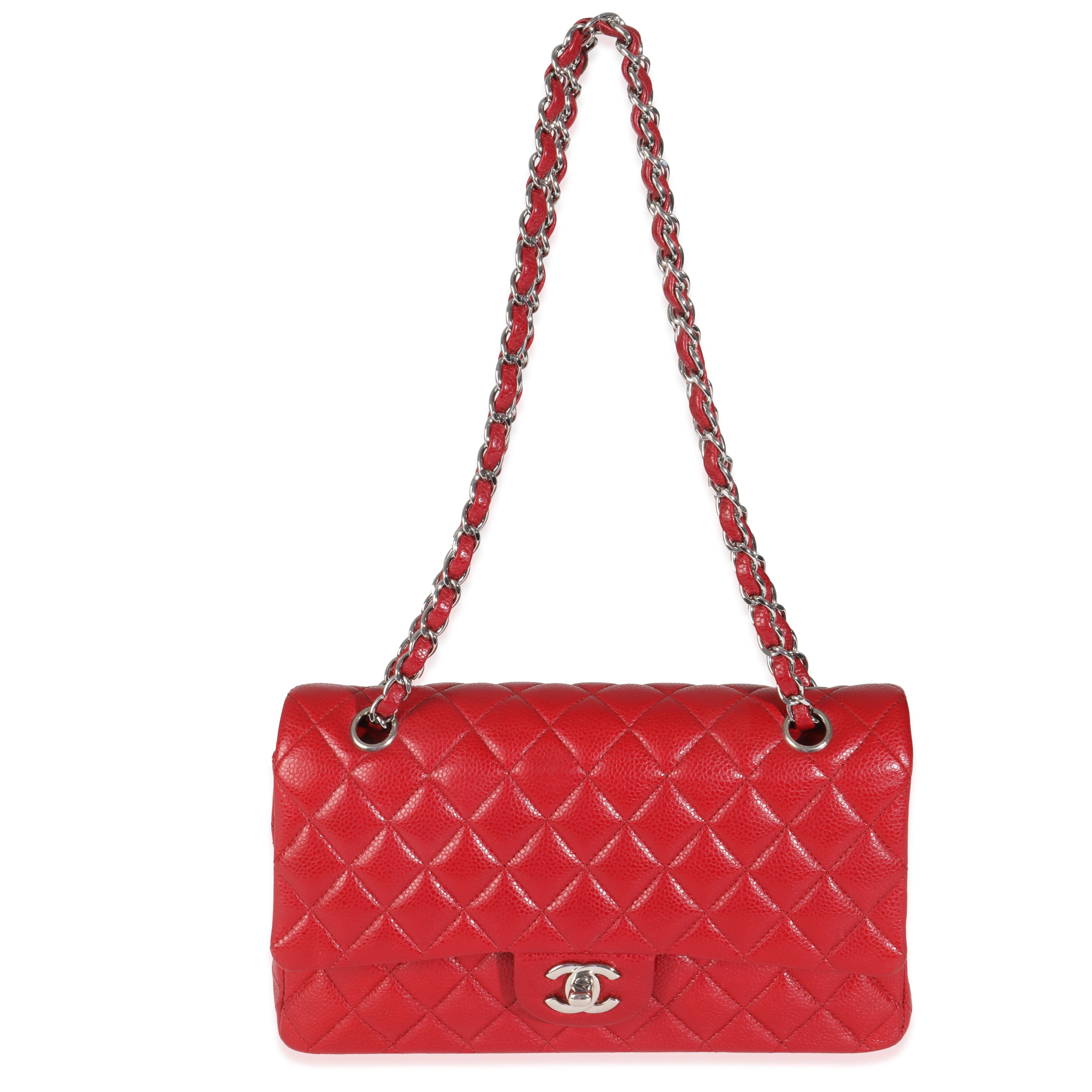 Chanel Red Quilted Caviar Medium Classic Double Flap Handbag 2