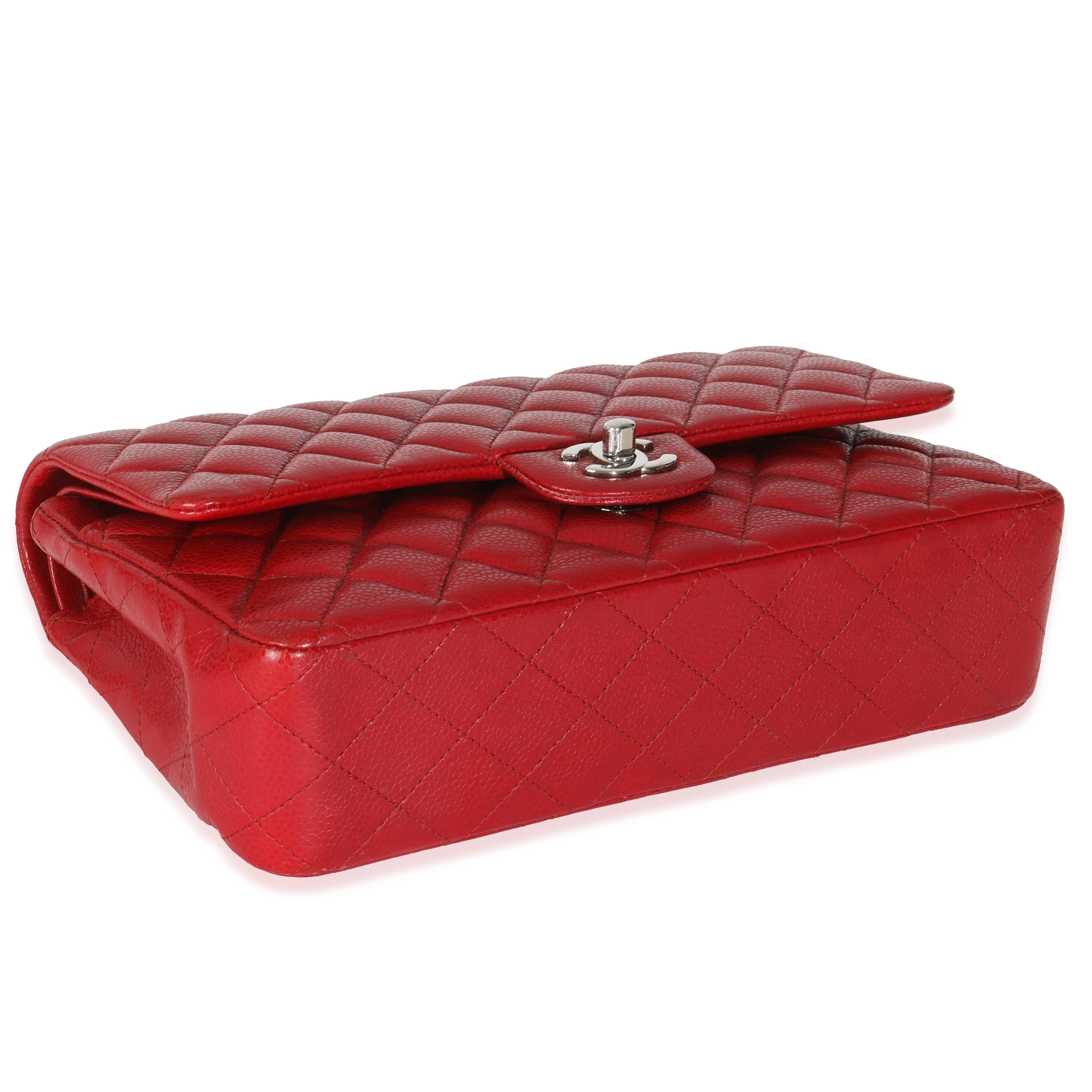 Chanel Red Quilted Caviar Medium Classic Double Flap Handbag 3