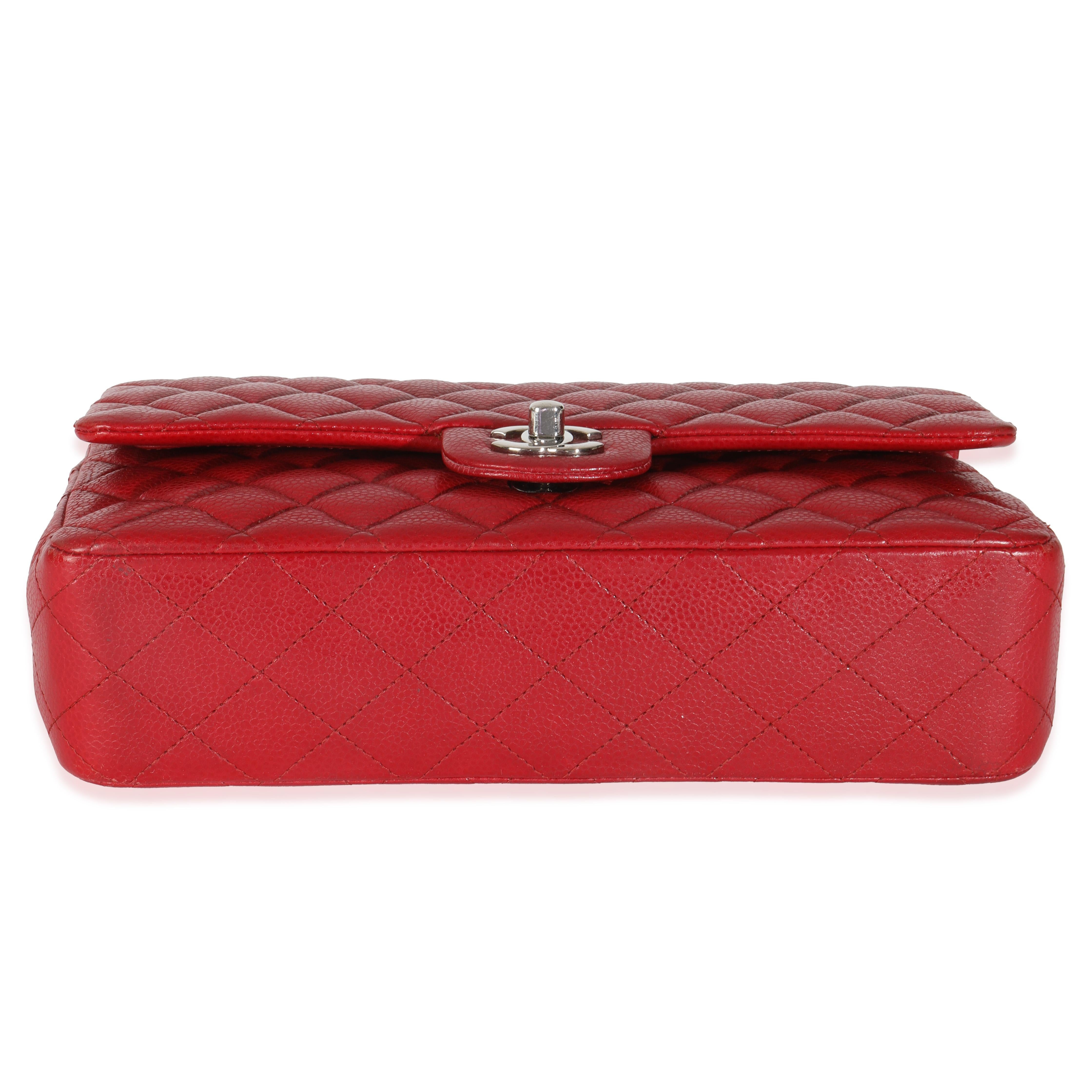 Chanel Red Quilted Caviar Medium Classic Double Flap Handbag 4