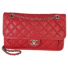 Chanel Red Quilted Caviar Medium French Riviera Flap Bag