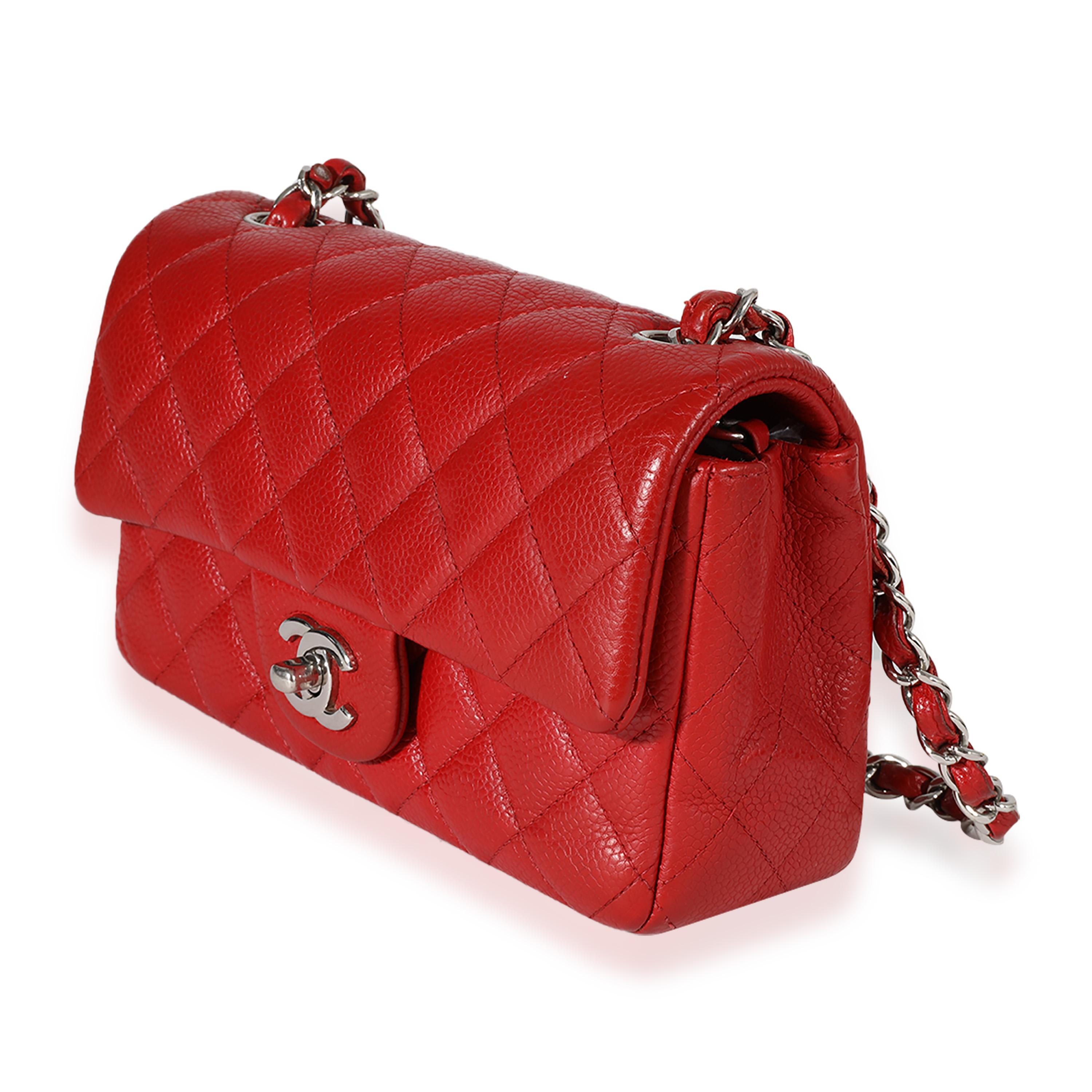 Chanel Red Quilted Caviar Mini Rectangular Classic Flap In Excellent Condition In New York, NY