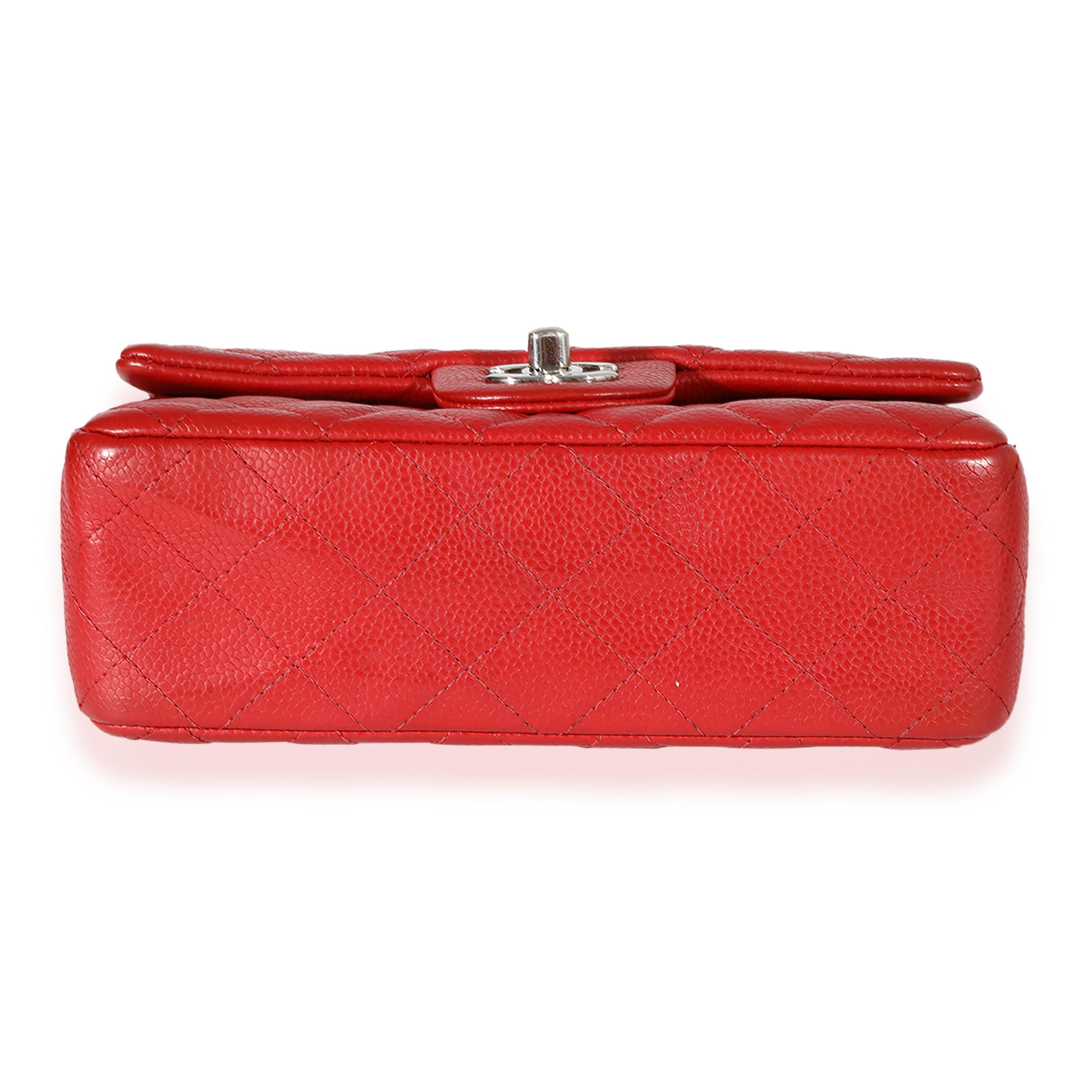 Chanel Red Quilted Caviar Mini Rectangular Classic Flap 2