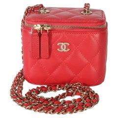 Chanel Red Quilted Caviar Mini Vanity Case