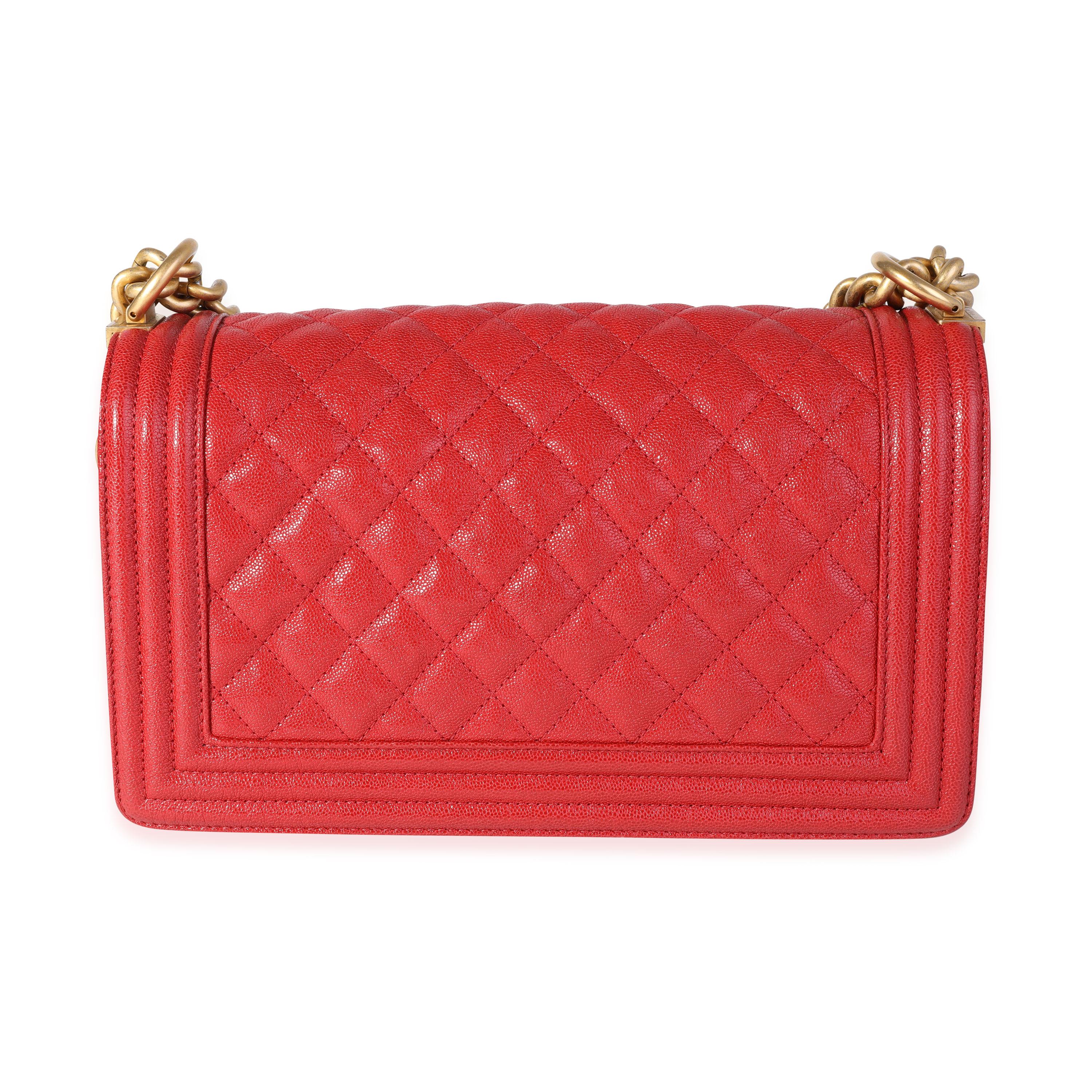 Chanel Red Quilted Caviar Old Medium Boy Bag In Excellent Condition In New York, NY