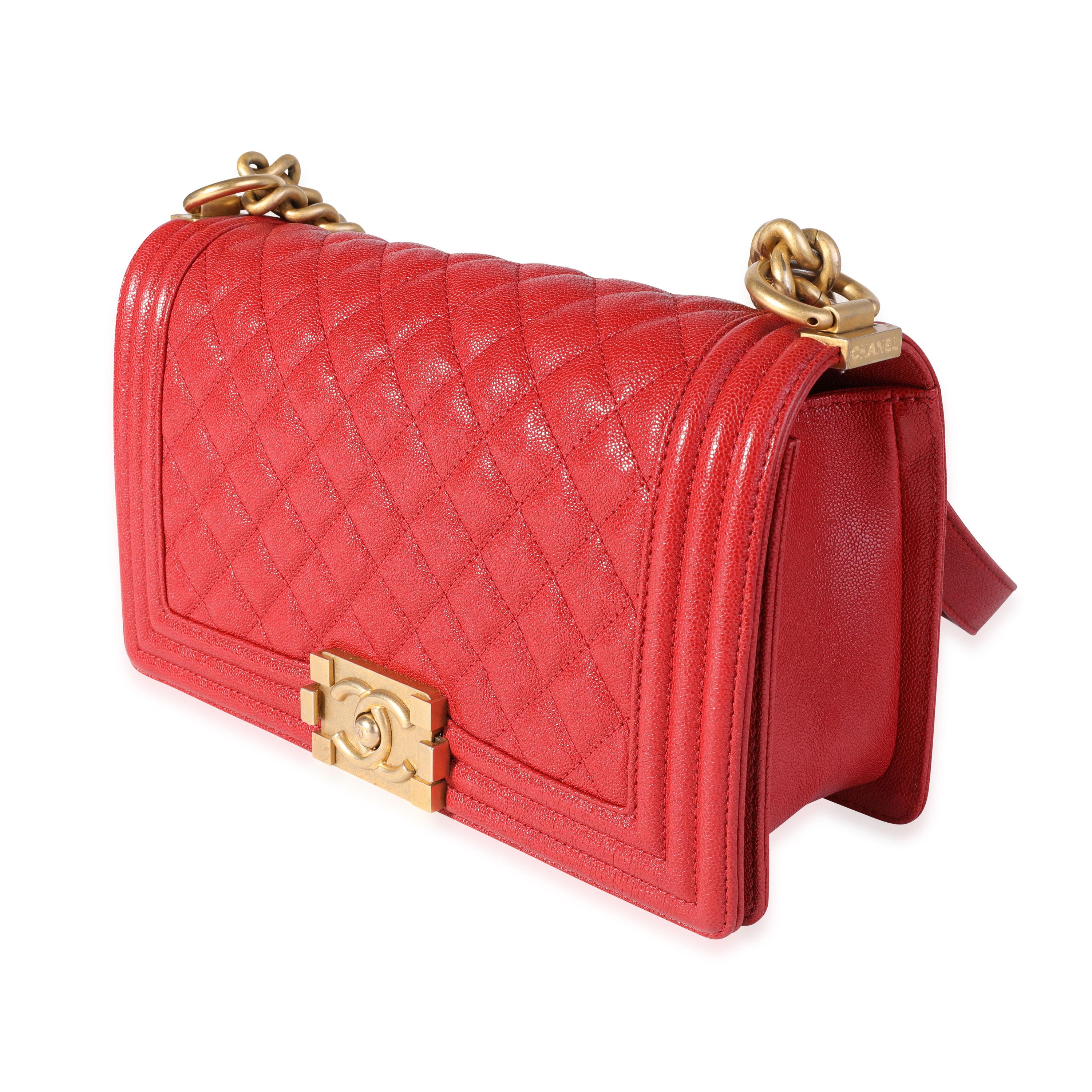 Women's Chanel Red Quilted Caviar Old Medium Boy Bag
