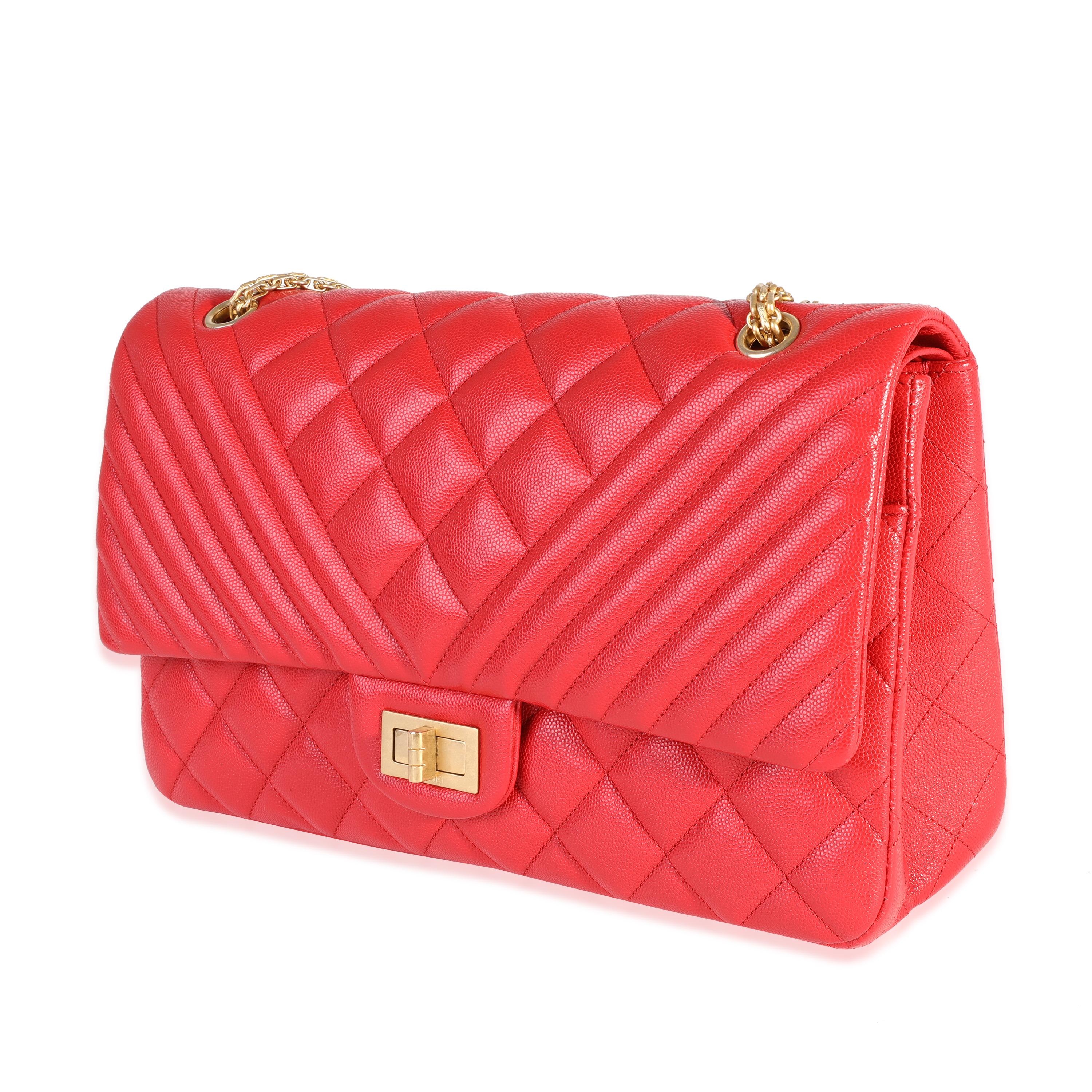 Chanel Red Quilted Caviar Reissue 2.55 227 Double Flap Bag In Excellent Condition For Sale In New York, NY