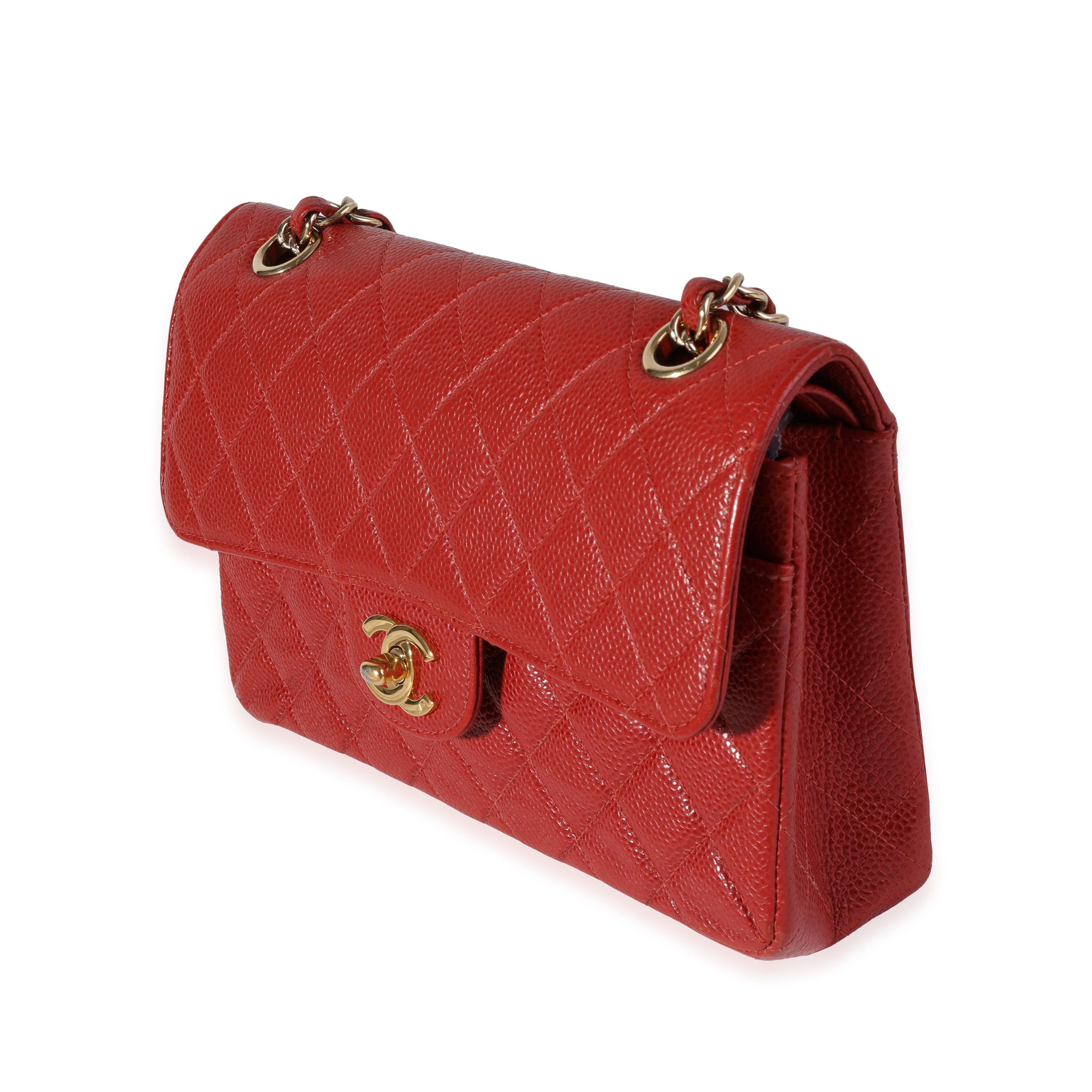 Women's Chanel Red Quilted Caviar Small Classic Double Flap Bag