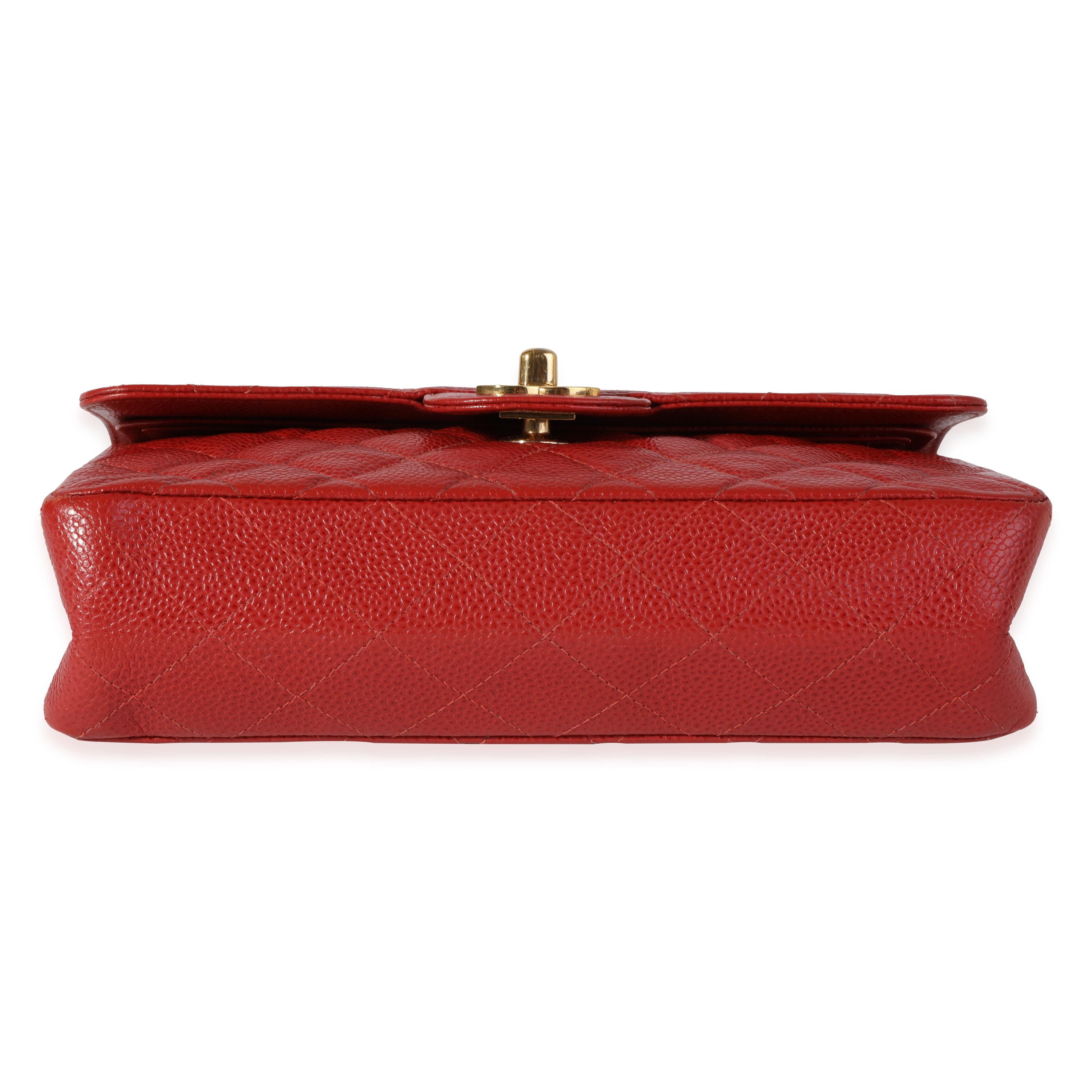 Chanel Red Quilted Caviar Small Classic Double Flap Bag 4