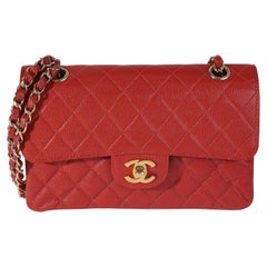 Chanel Red Quilted Caviar Small Classic Double Flap Bag