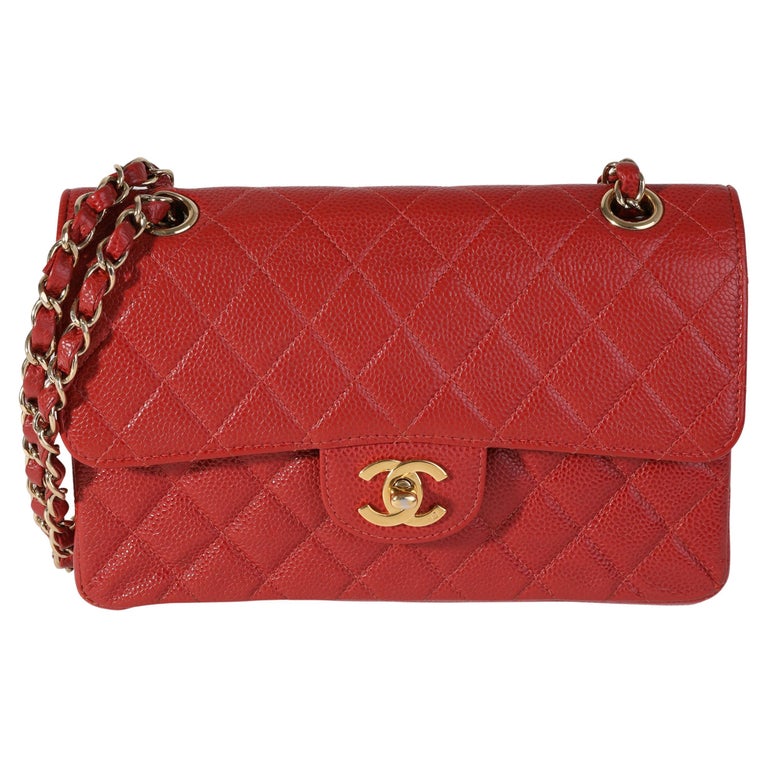 Chanel Red Quilted Caviar Small Classic Double Flap Bag at 1stDibs
