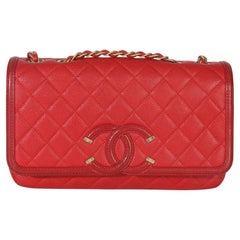 Chanel Red Quilted Caviar Small Filigree Flap Bag