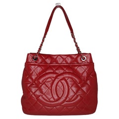 Chanel Red Quilted Caviar Timeless Soft Shopper Tote