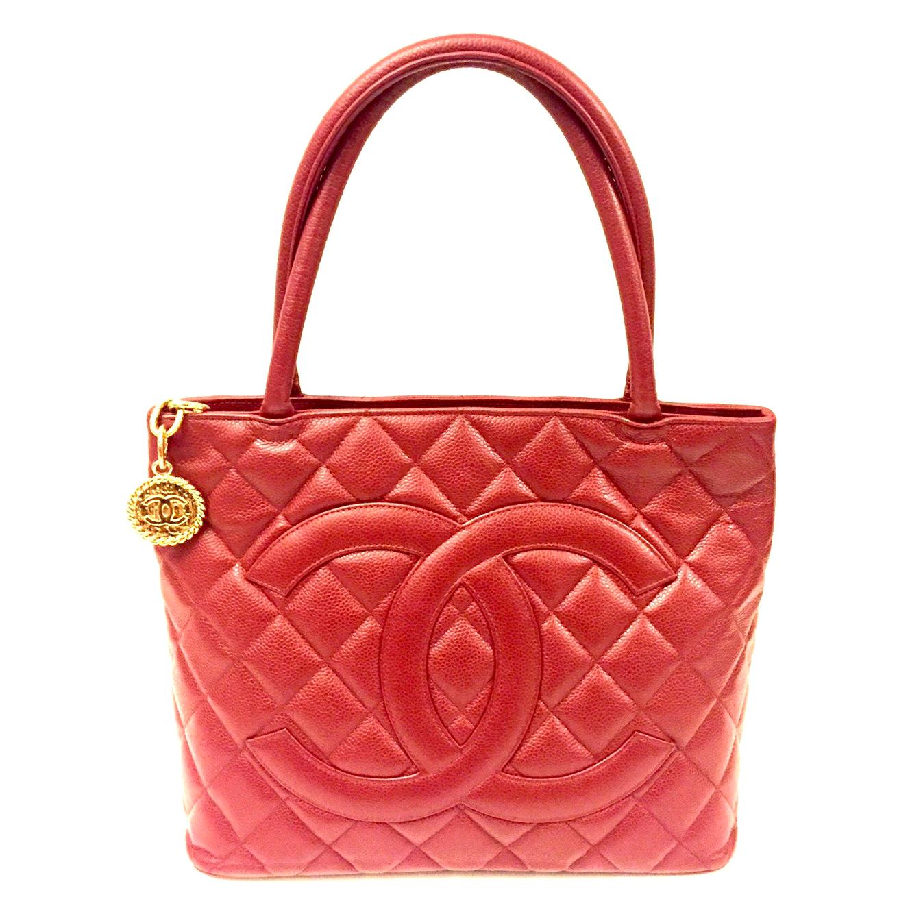 Chanel Red Quilted Caviar Tote Bag