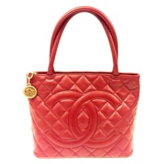 Chanel Rote gesteppte Kaviar-Tragetasche