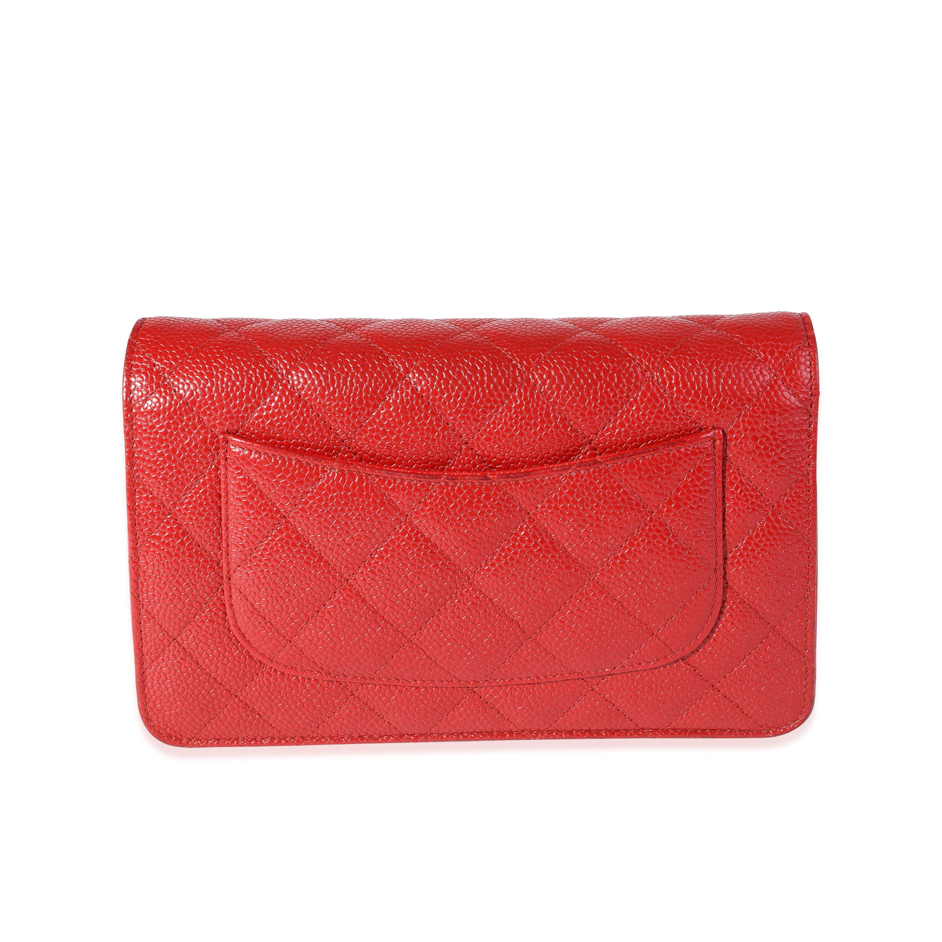 Women's Chanel Red Quilted Caviar Wallet on Chain
