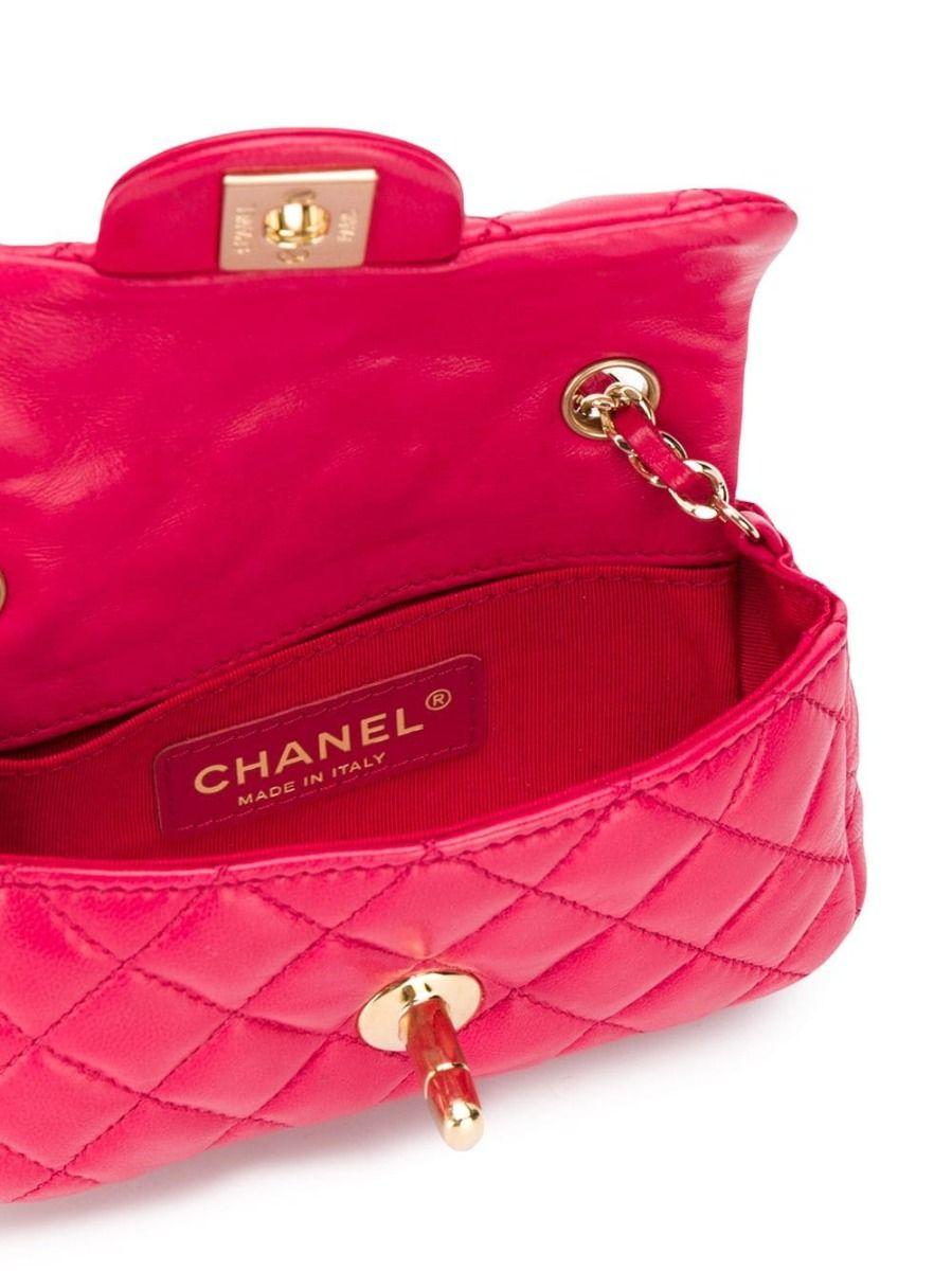 Women's Chanel Red Quilted Charm Mini Flap Bag