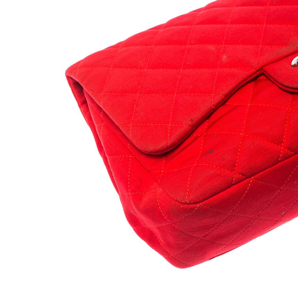 Chanel Red Quilted Fabric Jumbo Classic Single Flap Bag 5
